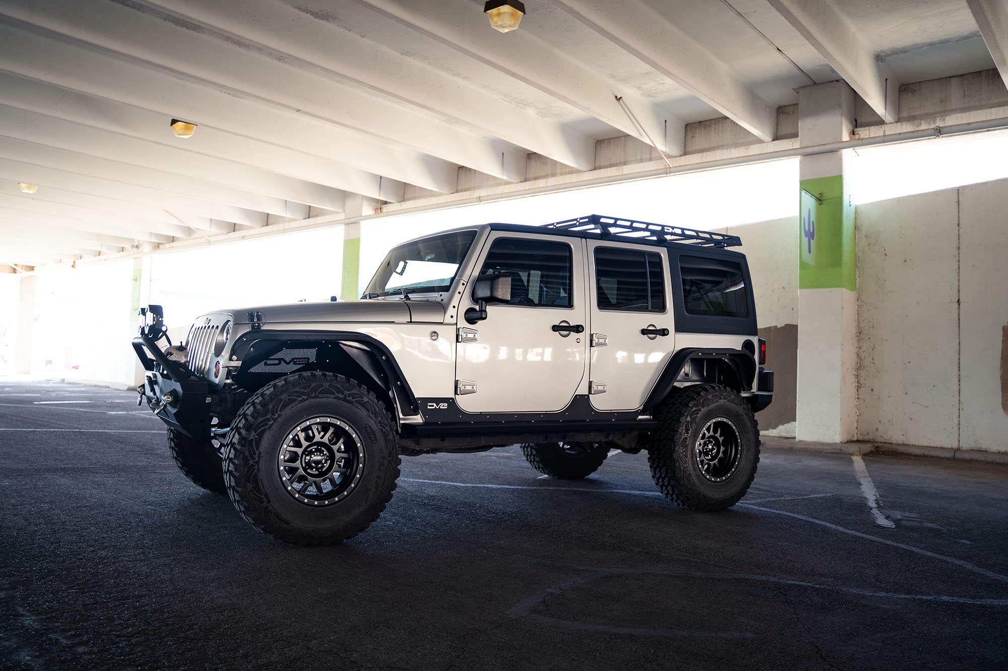 Half-Length DV8 Offroad Roof Rack Compatible with 2007-2018 Jeep Wrangler JK 4-Door | Bolt-On Installation | Multiple Tie Down Points | 200 lb Capacity | Multiple Accessories