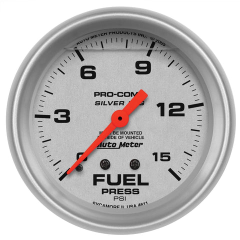 Auto Meter Silver LFGs 4611 Fuel Pressure Gauge