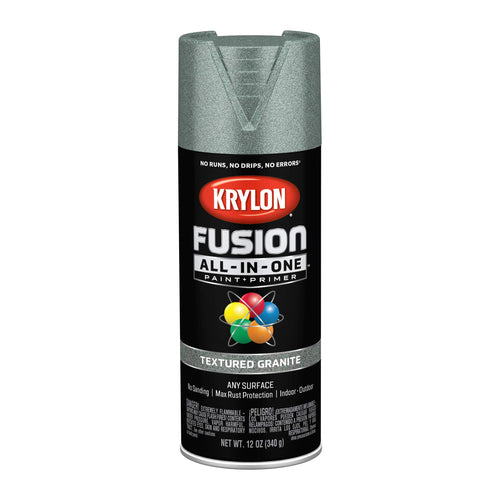 Krylon All-In-One Fusion Adhesive Spray Paint for Indoor/Outdoor Use, 12 oz, Granite