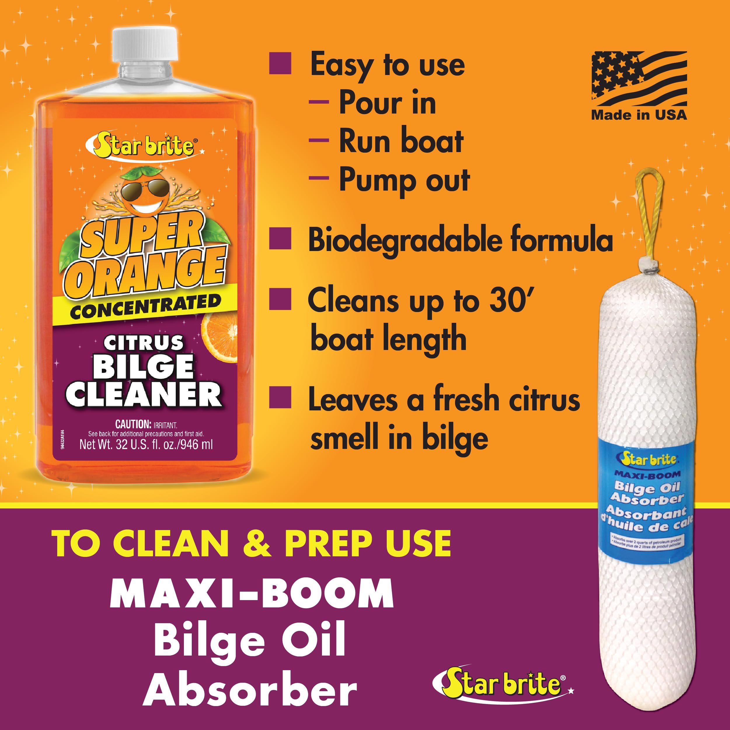 Super Orange Citrus Bilge Cleaner STAR BRITE - Easy & Simple to Use - Pour In, Run Boat, Pump Out - Emulsifies Oil & Fuel - 1 Gal (094400)