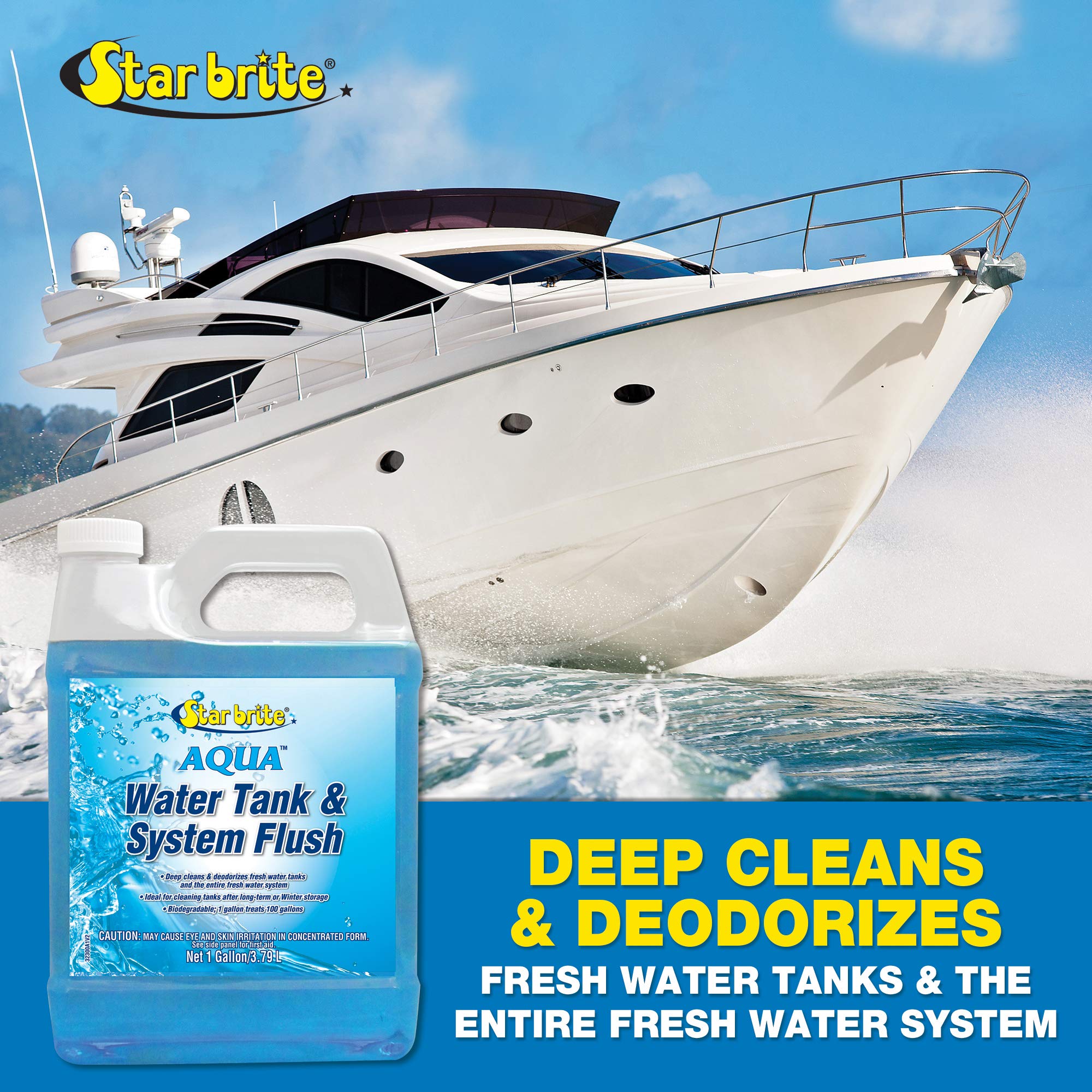 Aqua STAR BRITE Water Tank & System Flush - Deep Cleans & Deodorizes Fresh Water Tanks & Entire Drinking Water System - Ideal for Boats & RVs Coming Out of Storage 1 GAL (032300)