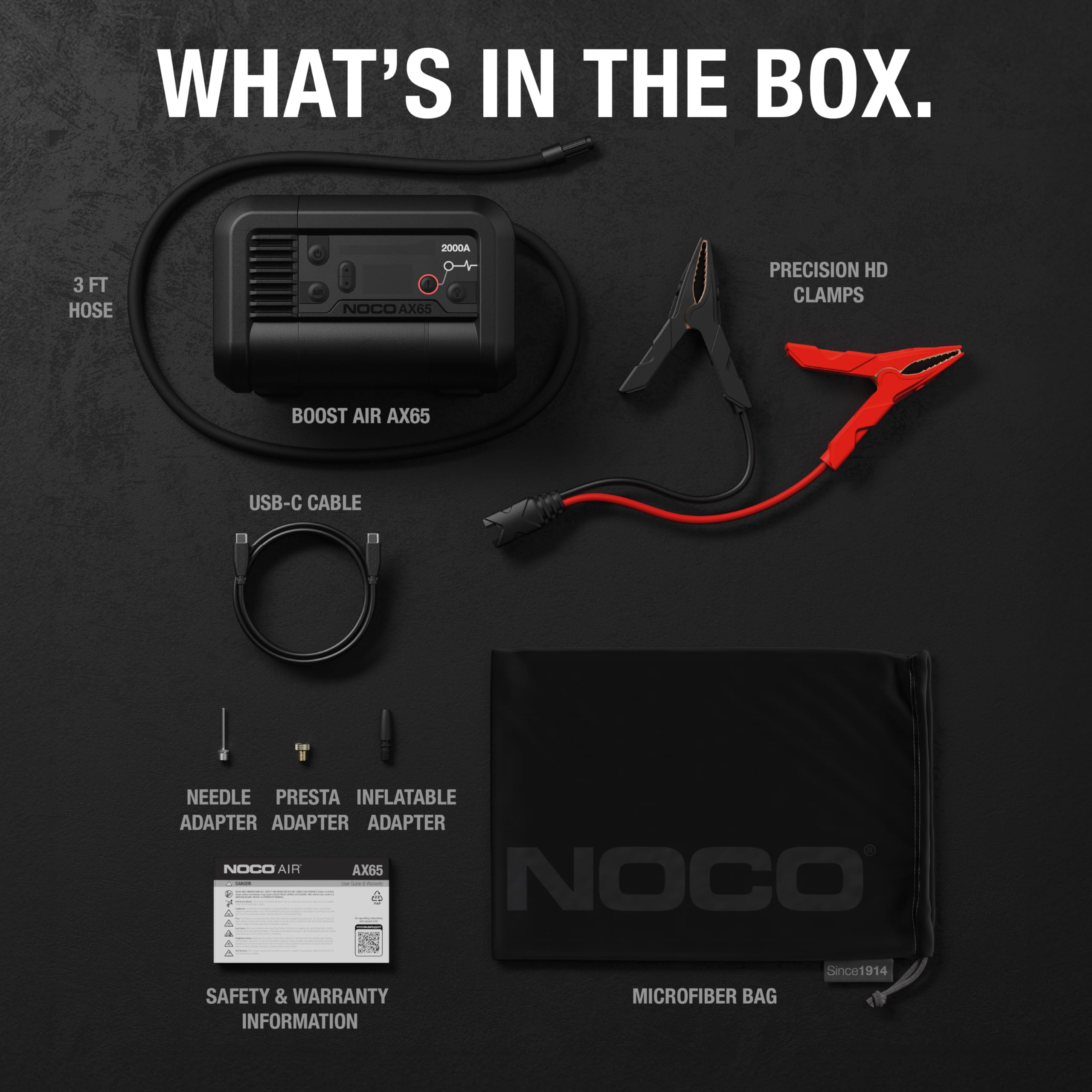 NOCO AX65 Boost+Air: 2000A Jump Starter with Air Compressor Tire Inflator – Starts 8.0L Gas & 6.0L Diesel – 67 SLPM Airflow Inflates 0–40 PSI in 2 Minutes