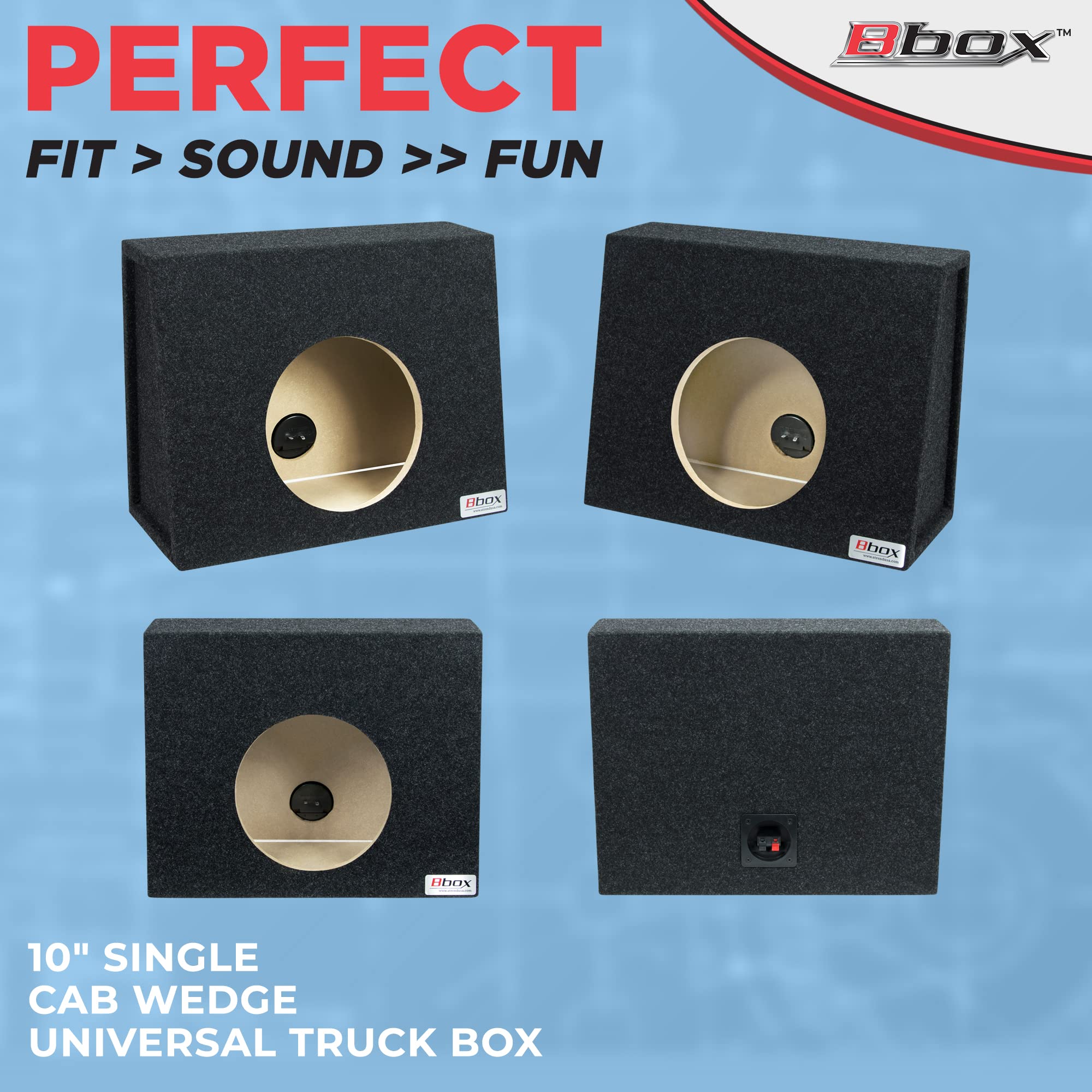 Single Bbox Sealed 10 Inch Wedge Shaped Subwoofer Enclosure - Car Subwoofer Boxes & Enclosures - Premium Subwoofer Box Improves Audio Quality, Sound & Bass - Red & Black Spring Terminals,charcoal