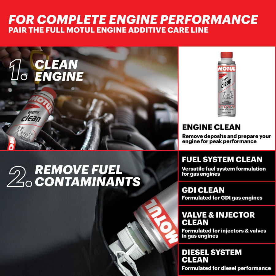 Engine Clean Motul | Oil Additive & Flush for Gasoline & Diesel Engines | Helps Remove Sludge & Improve Oil Flow | Supports Emission System Care & Engine Protection | 300ml