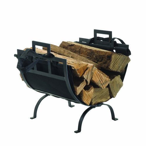 Log Holder Pleasant Hearth with Canvas Tote Carrier, Black
