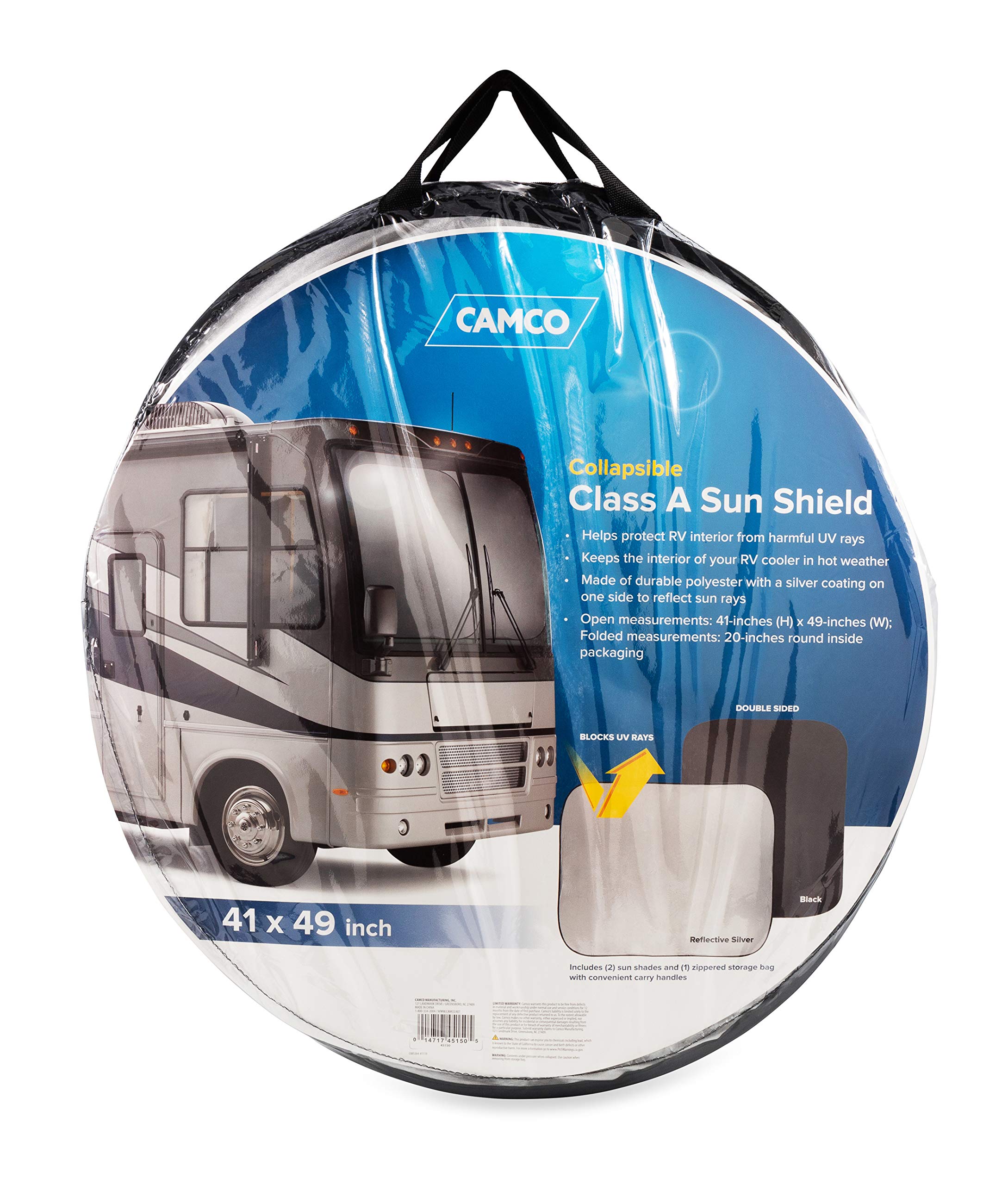 Windshield Sun Shades Camco 45150 - Protects Your RV from The Sun and Reduces Heat in Hot Weather - Compatible with Class A RVs