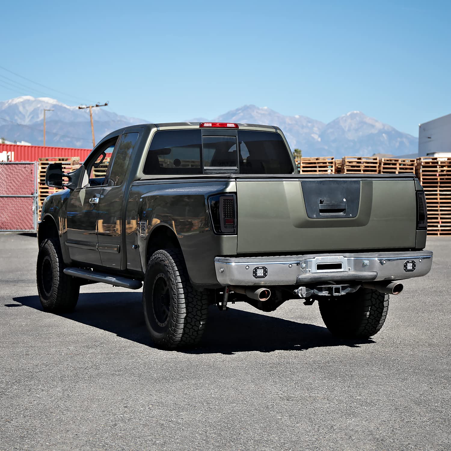Glossy Black Smoke SPEC-D TUNING LED Tail Lights w/White LED Light Bar Compatible with 2004-2015 Nissan Titan, Left + Right Pair Assembly