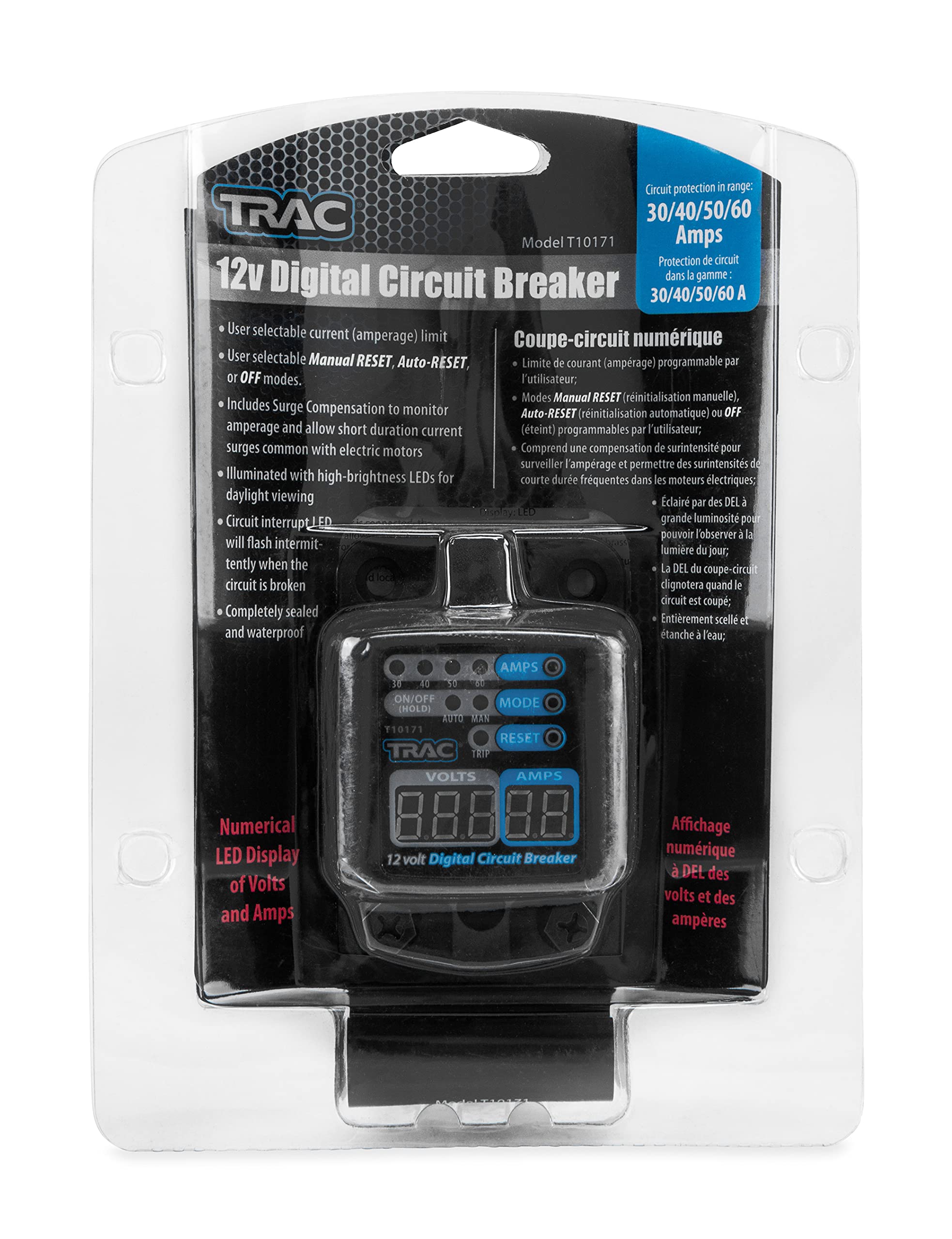Trac Outdoors 30-60 Amp Digital Circuit Breaker with Display - Innovative Design Eliminates the Accuracy of Thermal Breakers - Waterproof (69402)
