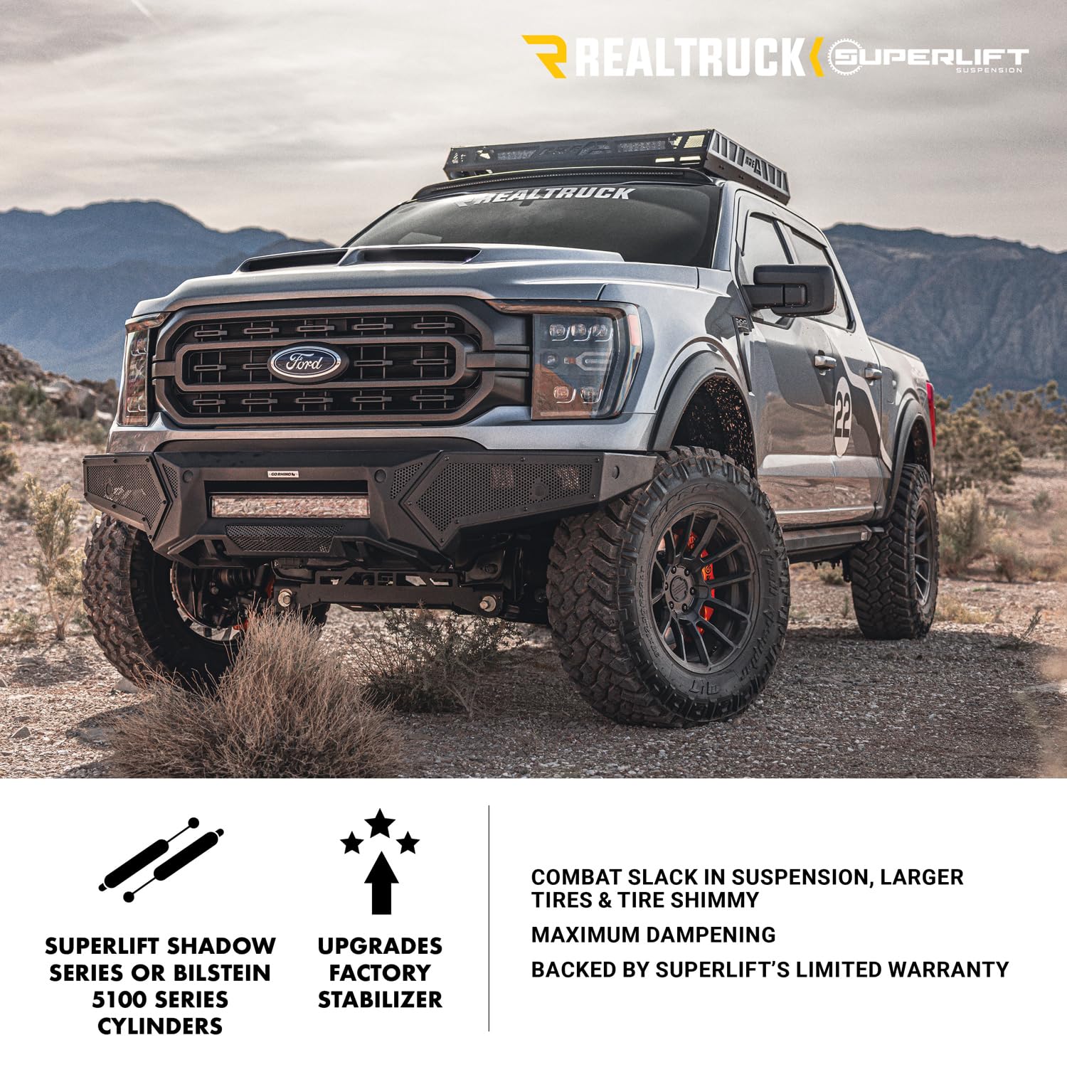 SUPERLIFT SUSPENSION RealTruck Factory Replacement Steering Stabilizer for Jeep Wrangler JL | King 2.0 Series Cylinder | 20C001-204 | Fits 2018-2023 Jeep Wrangler JL / JLU