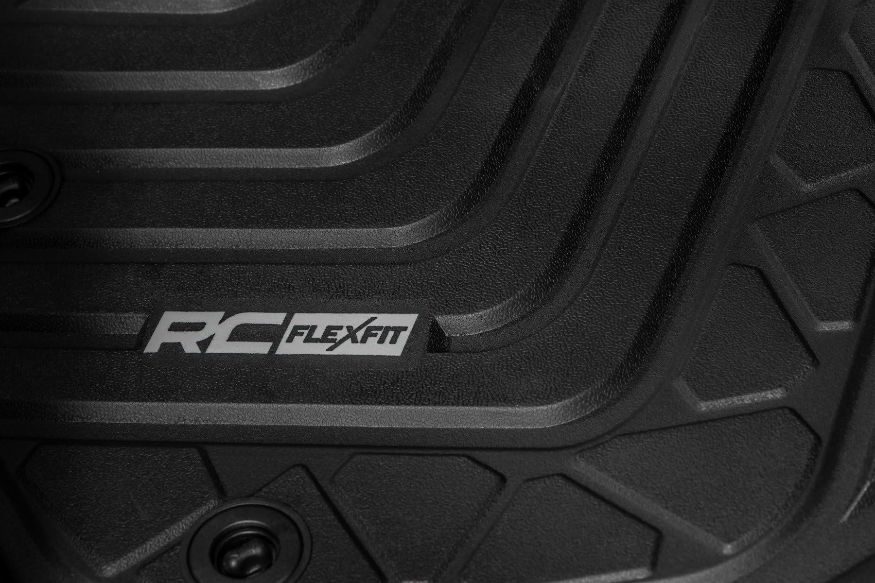 Rough Country Floor Mats Flex-Fit for Toyota Tacoma (2016-2023) Double Cab - Front & Rear Set, Custom All-Weather Non-Slip TPE Liners w/Spill Saver Lip