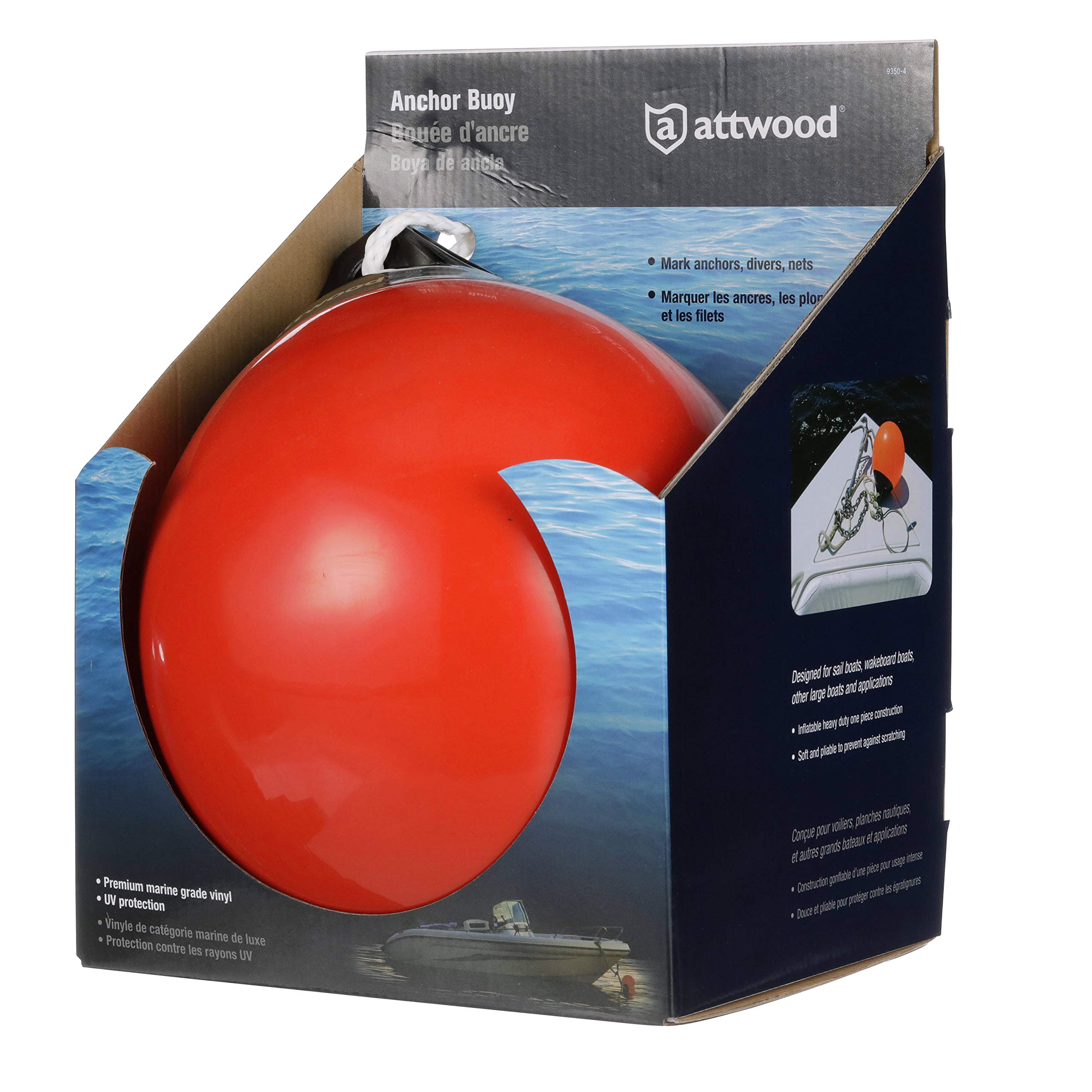 9350-4 attwood Anchor Buoy, 9 Inches Long, Heavy-Duty Marine-Grade Vinyl, Built-In UV Inhibitors, MicroGuard® Mold Protection