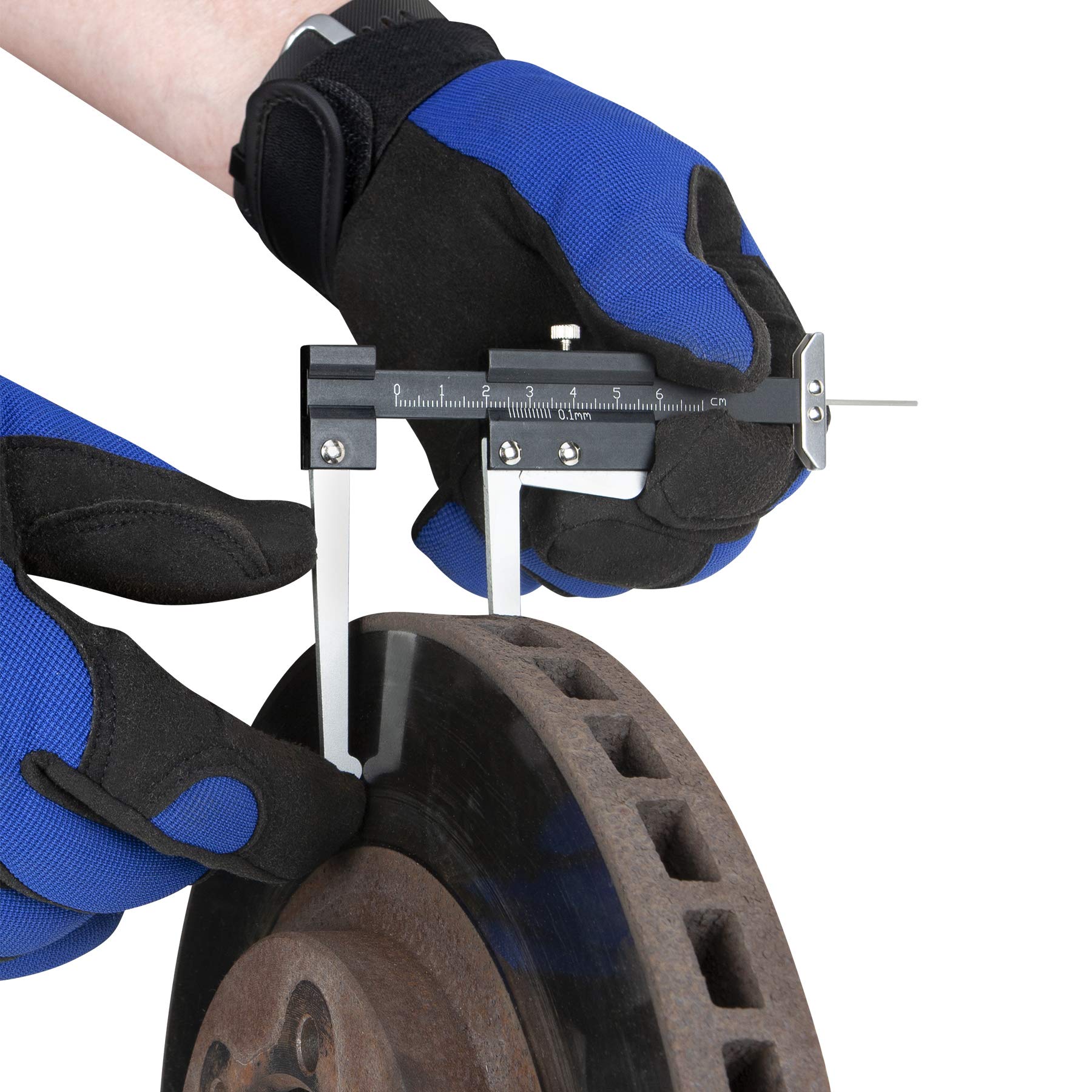 Brake Rotor Caliper and Tire Tread Depth Gauge Performance Tool W80628 with Metric Scale, Lever Action Floating Jaw, and T-Base for Most Vehicles