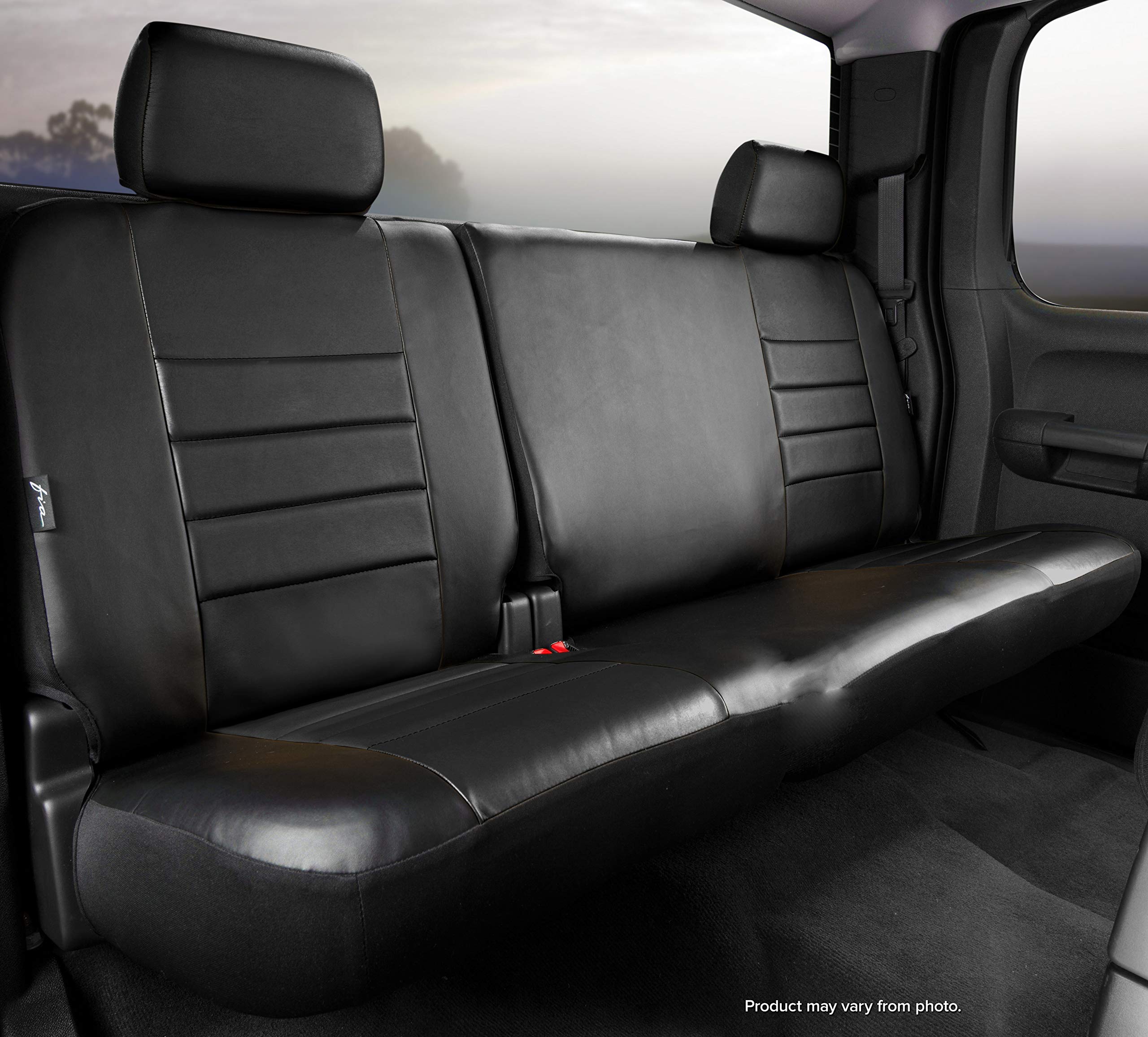 Fia SL62-29 Custom Fit Rear Seat Cover BLK/BLK Split Backrest 60/40 - Leatherette, (Solid Black)