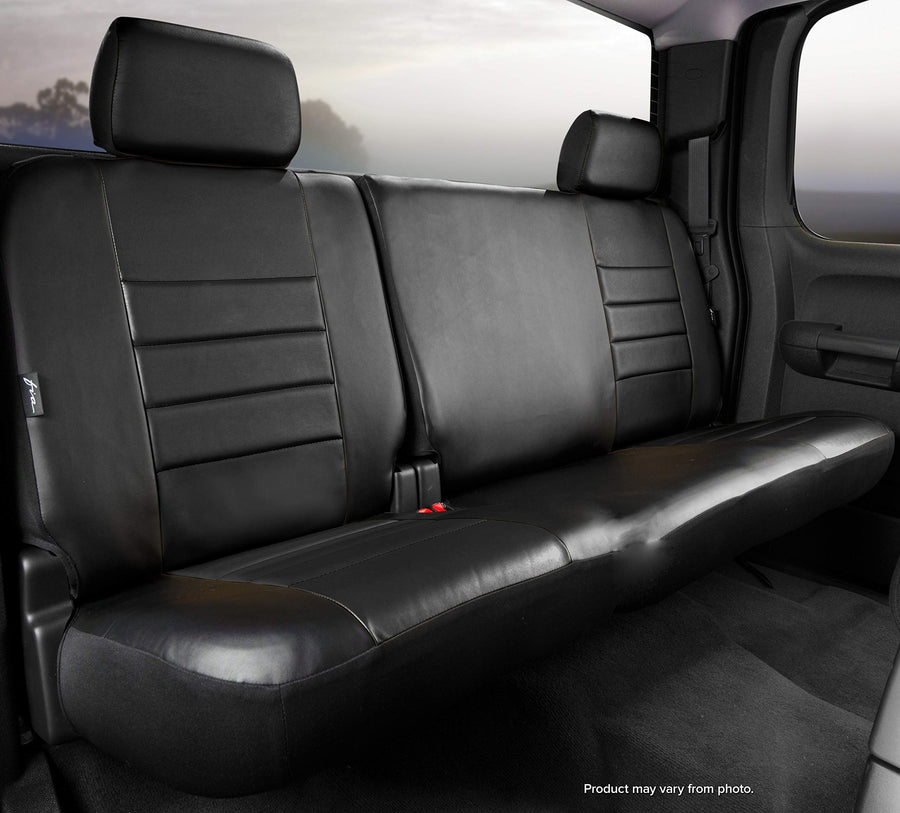 Fia SL62-29 Custom Fit Rear Seat Cover BLK/BLK Split Backrest 60/40 - Leatherette, (Solid Black)