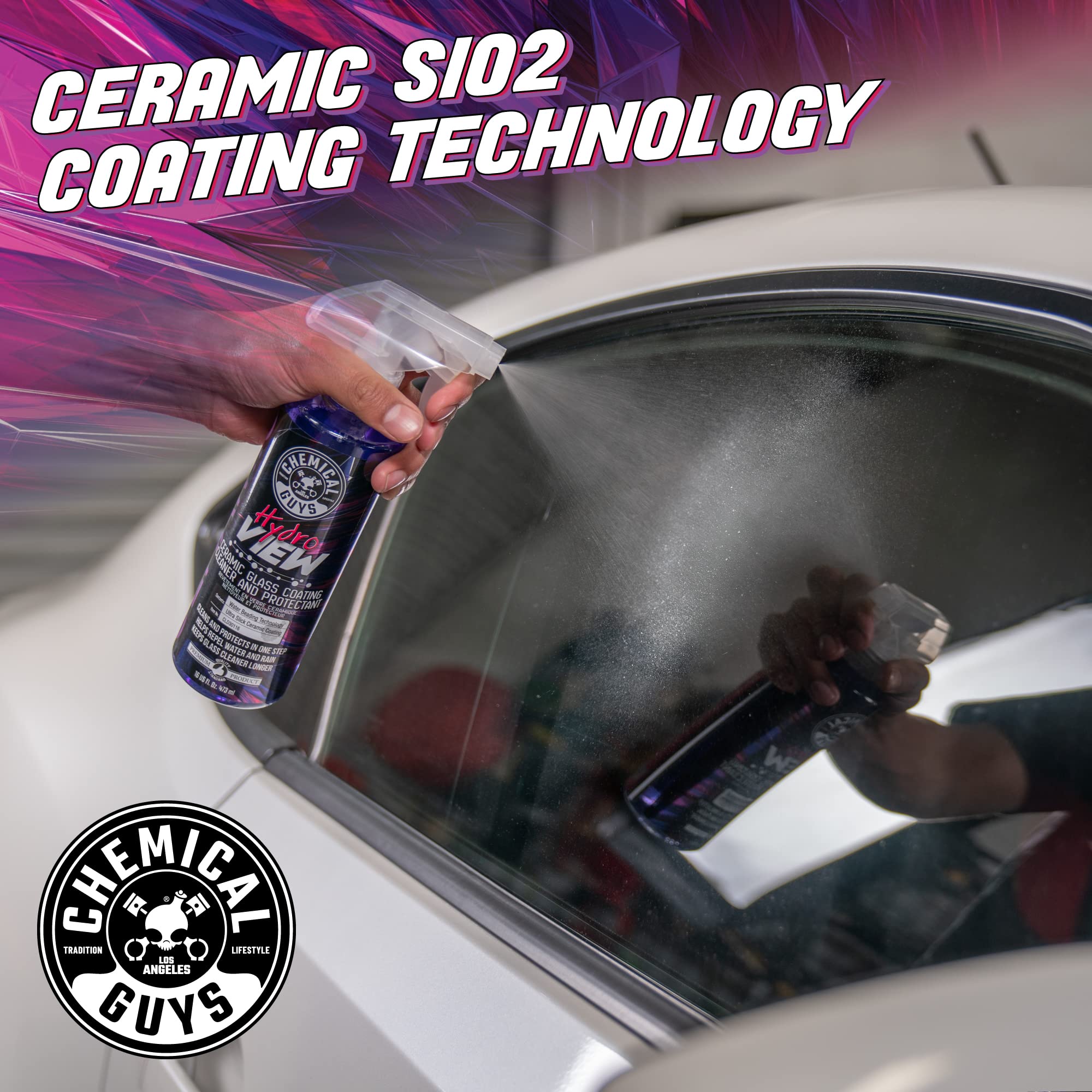 Chemical Guys HydroView Glass Cleaner & Coating Ceramic - Cleans & Adds Hydrophobic Protection, Car Window Cleaner for Glass, and Mirrors, Trucks, SUVs, and Home Use - 16 fl oz