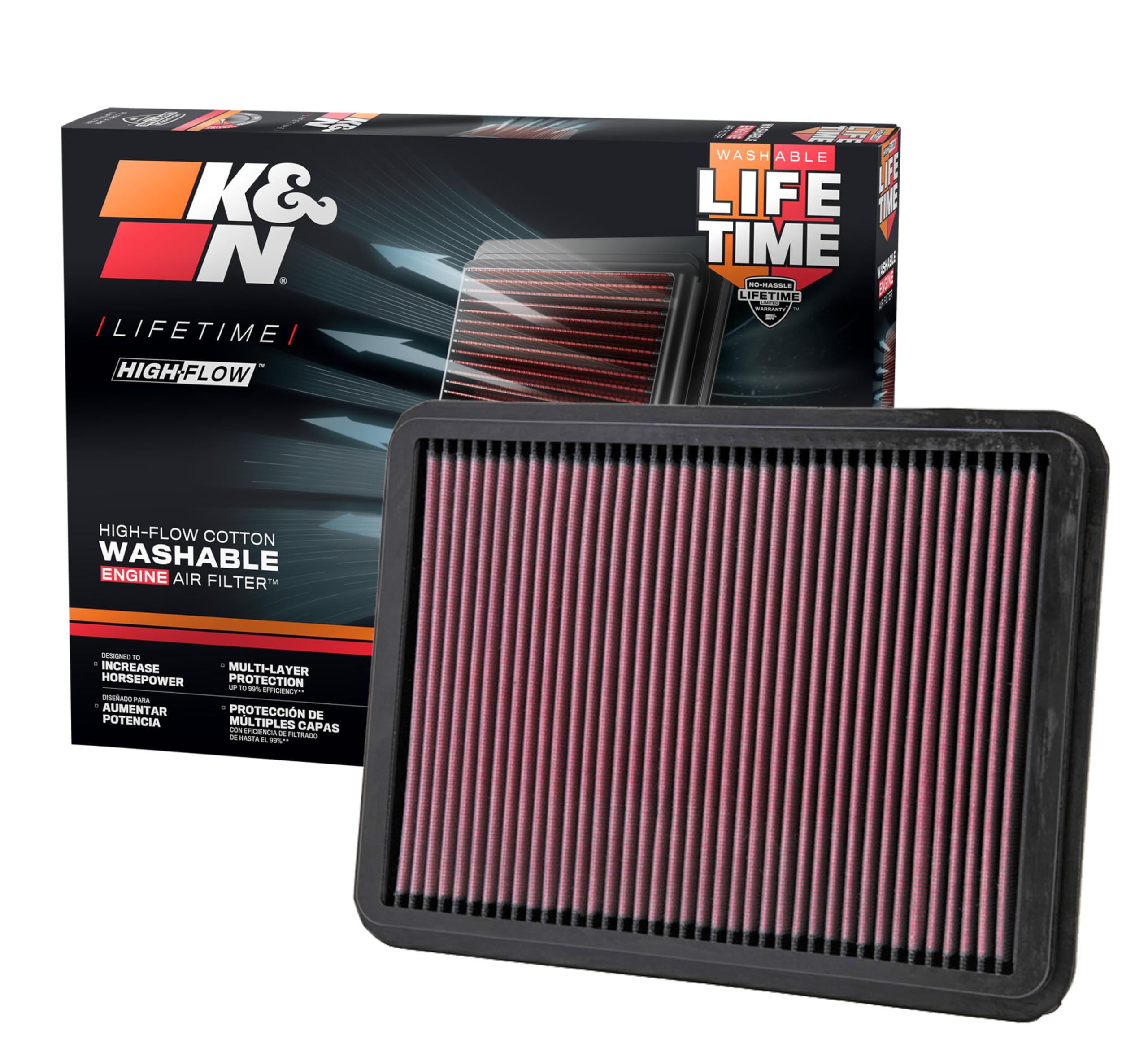 K&N High-Flow Original Engine Air Filter: Increase Power: Premium, Washable: Compatible with 2000-2010 Lexus/Toyota: GX470, 4Runner, Land Cruiser, Sequoia, Tundra, 33-2144