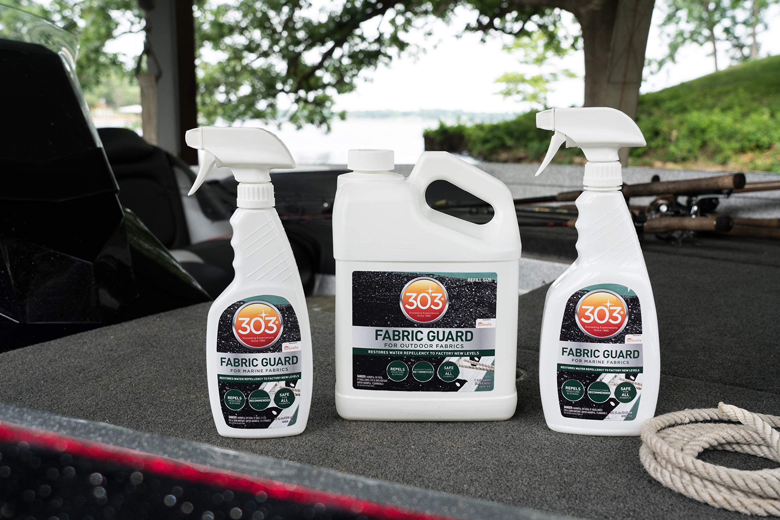 Marine Fabric Guard 303 Products – Water Repellent & Stain Shielding Fabric Spray, Safe for All Outdoor Upholstery, Simple & Easy to Use, Protectant Spray for Boats, 1 Gallon (4 Pack)