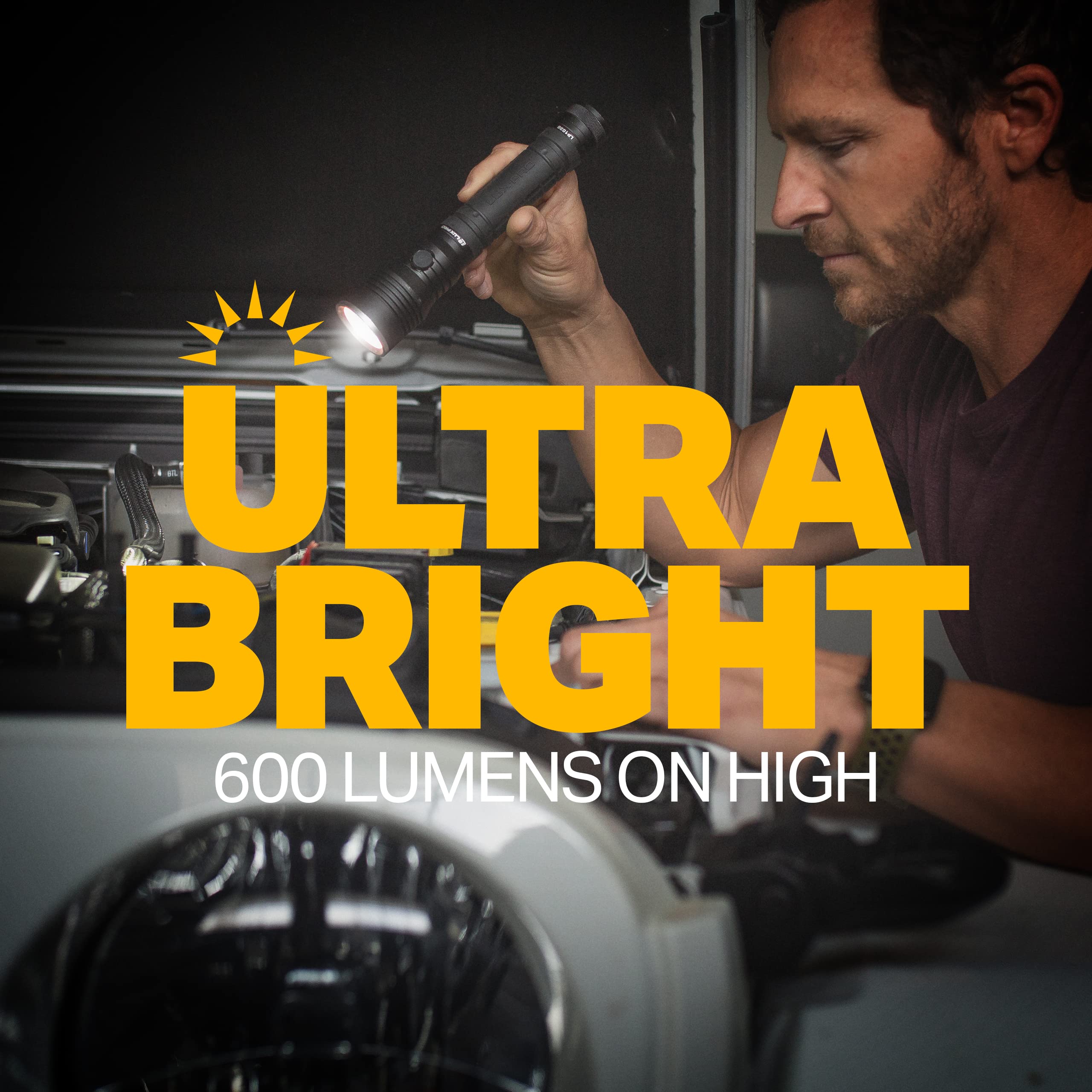 600 Lumen LUXPRO Bright Handheld LED Flashlight - Features Patented TackGrip and Aircraft-Grade Aluminum - Camping Accessories with IPX4 Water-Resistant Rating - Batteries Included