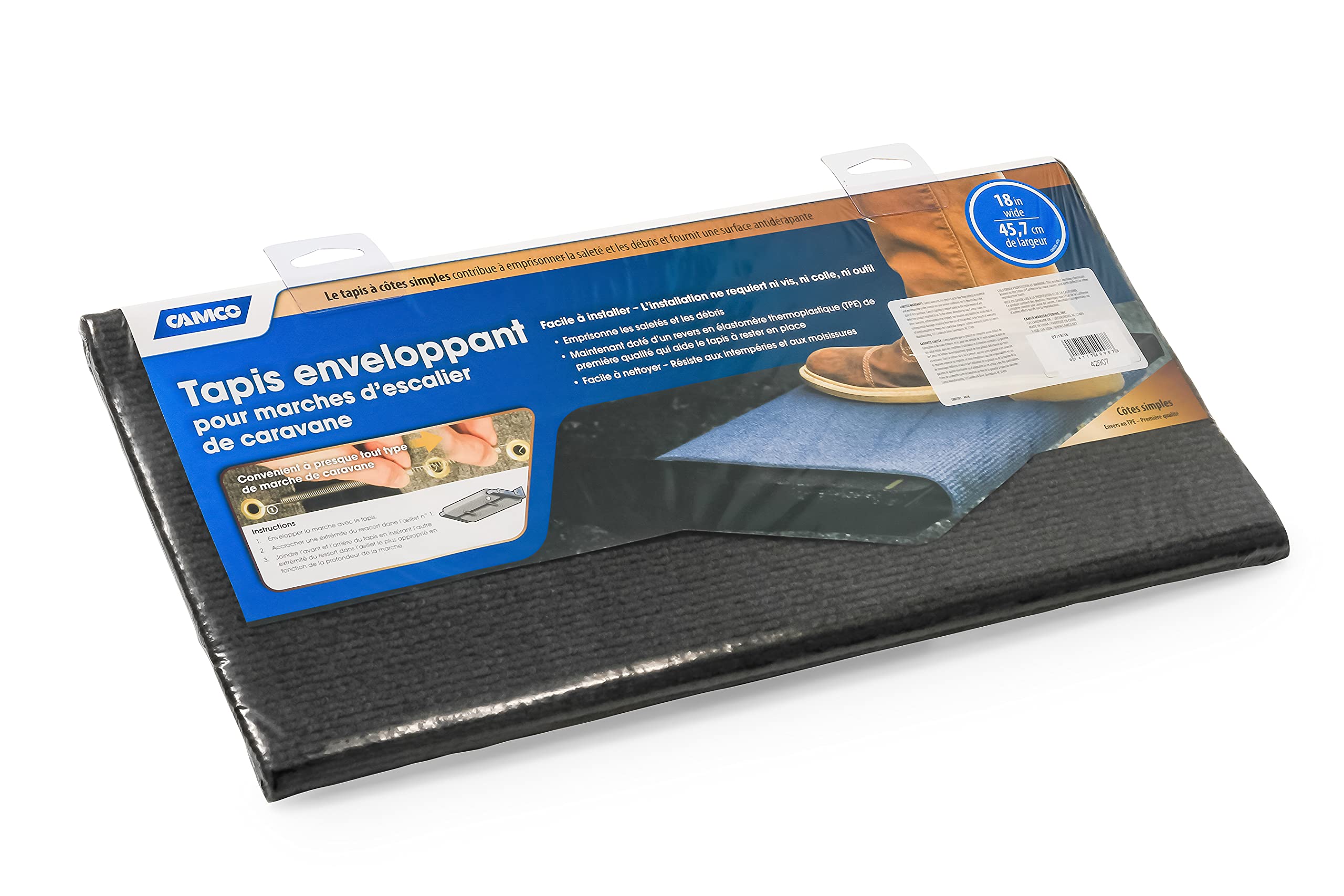 Gray Camco Premium Wrap Around RV Step Rug (100% Polyester (17.5" x 18"))