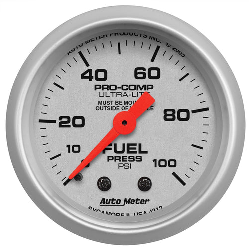 Auto Meter Ultra-Lite 4312 Mechanical Fuel Pressure Gauge Regular, 2-1/16" (52.4mm)