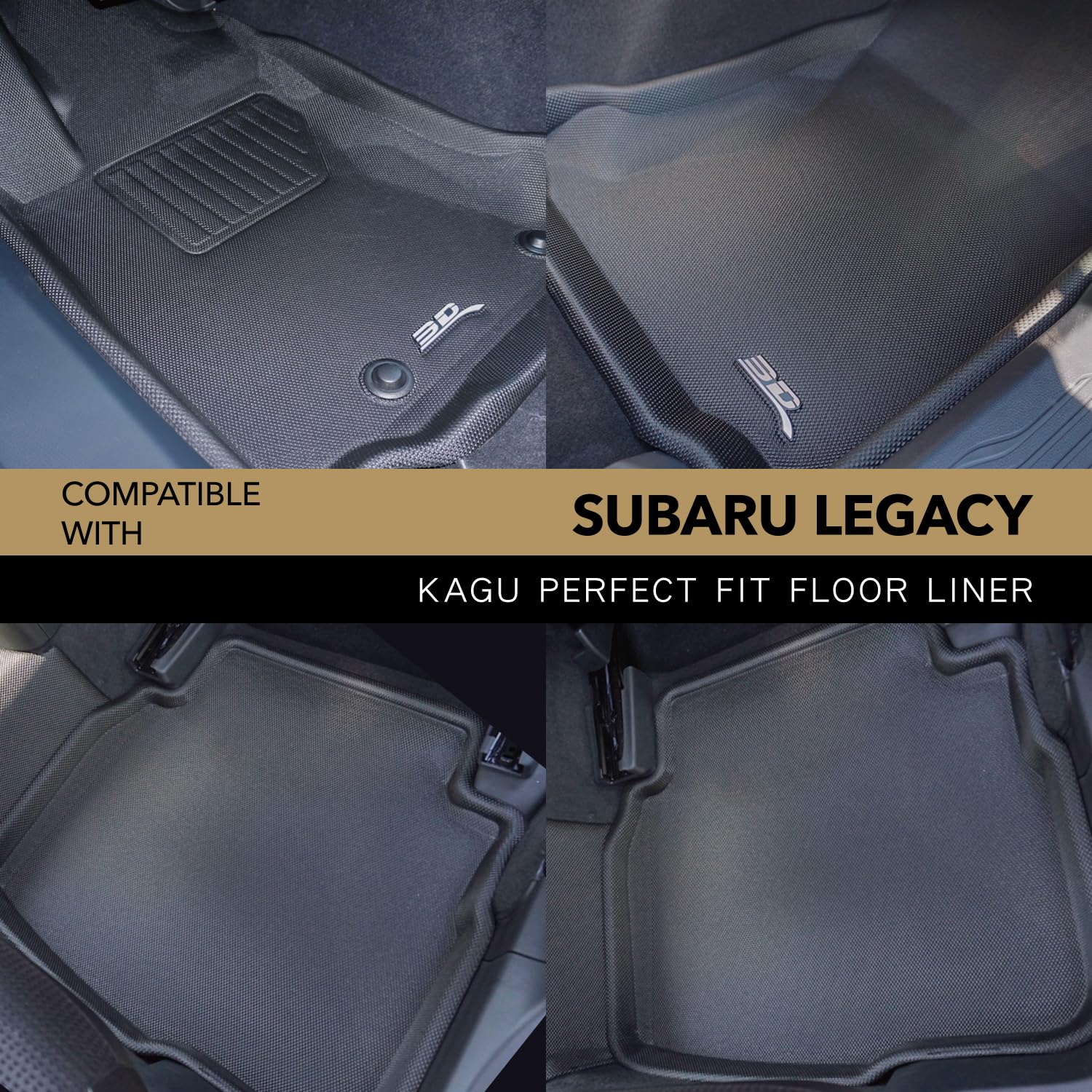 Custom Fit 3D MAXpider Kagu Floor Mat (Black) Compatible with Subaru Legacy/Outback 2020-2025 - Full Set