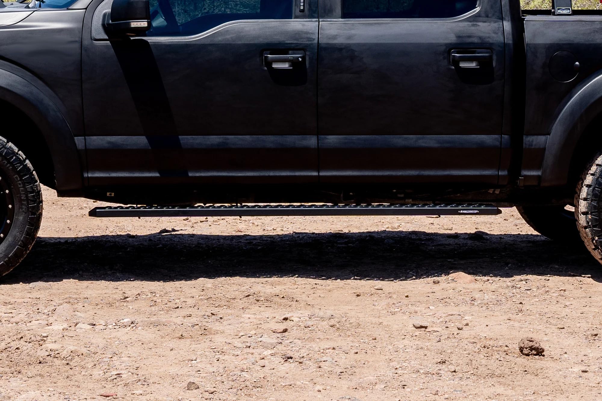 Raptor Series Running Boards 6.5in Wide Sawtooth Grip Black Aluminum Steps Compatible with SuperCrew 15-26 F-150 17-26 F-260/F-350 Super Duty