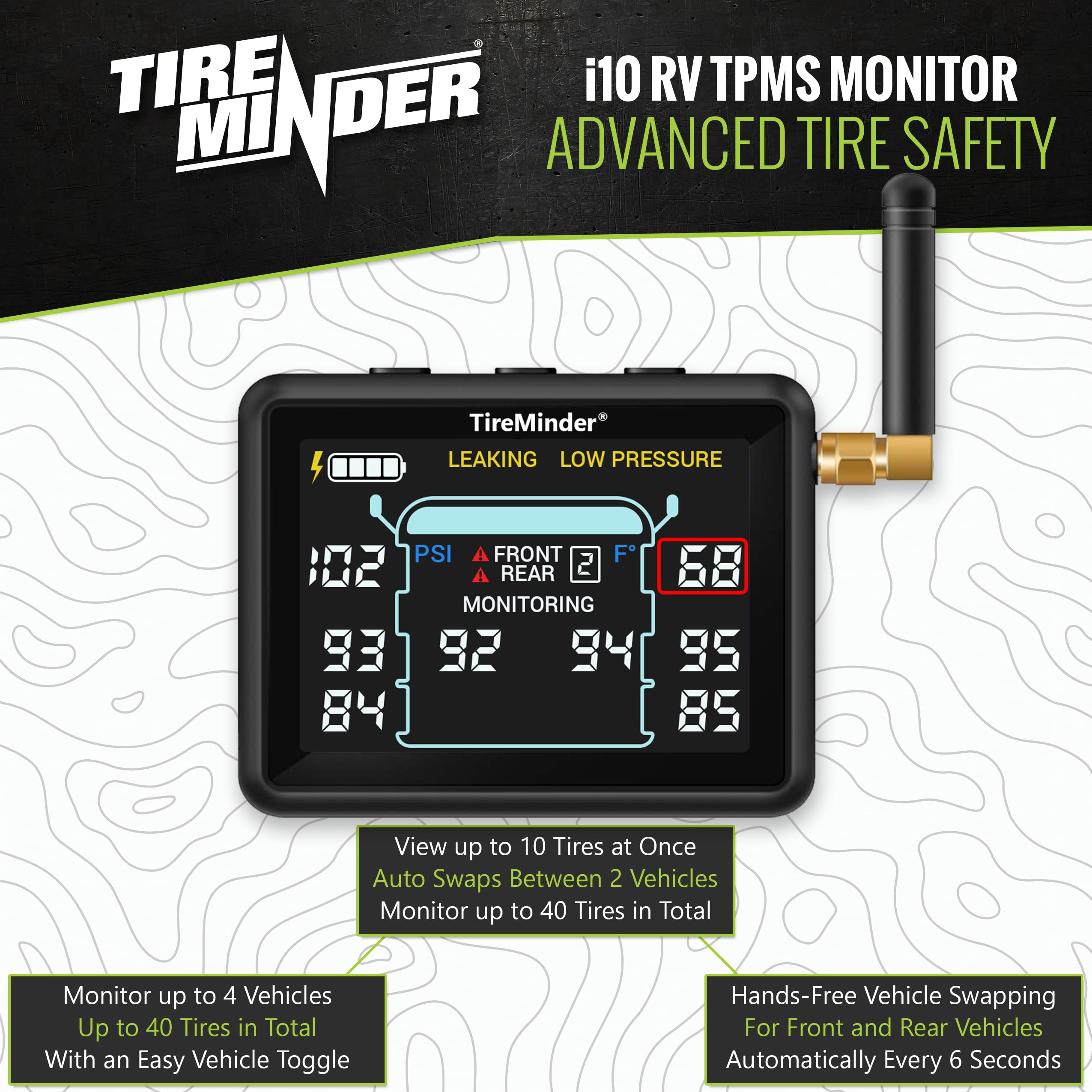 i10 TireMinder RV TPMS with 10 Transmitters
