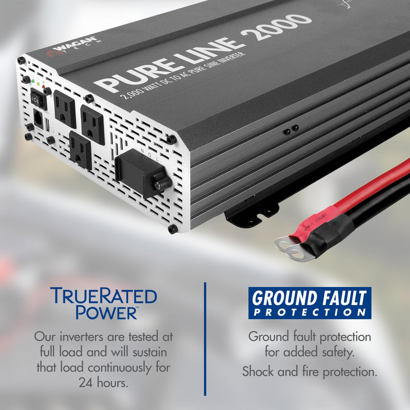 Wagan Pure Line EL3808 Power Inverter 2000 Watt DC 12V to 110V AC Car Pure Sine Wave Power Inverter for Home RV Camping Van Life Off Grid ETL Certified