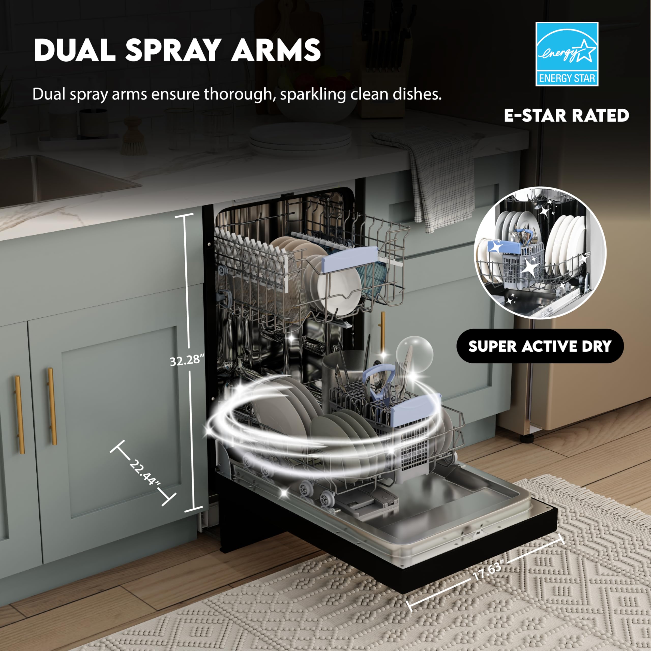 Equator 18" Built in Dishwasher 10 place Rack Wine 8 Wash Sensor Delay 1/2 Load 110V E-Star ADA in Black