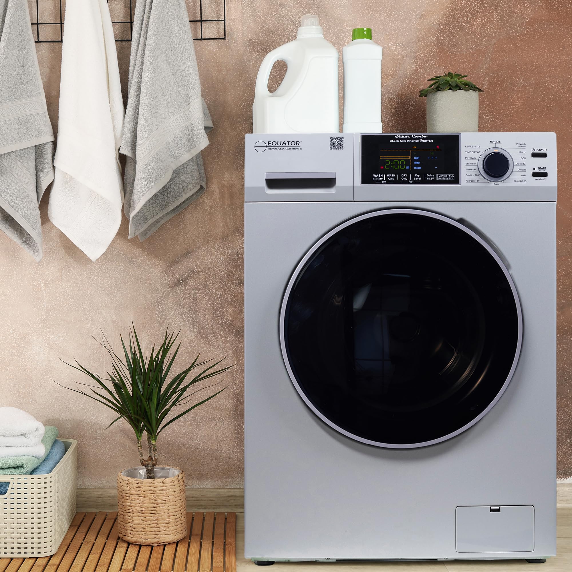 Equator VENTLESS/VENTED All-in-One Washer Dryer 1.62cf/15lbs 110V in Silver PET cycle