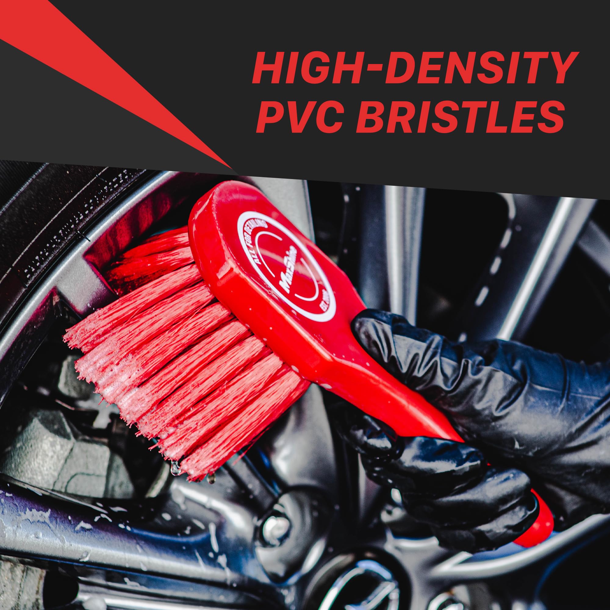 Maxshine Professional Universal Red Exterior & Wheel Cleaning Brush | Durable Detailing Brush for Cars, Trucks, SUVs, RVs & Motorcycles | Safe for Cleaning Wheels, Rims, Tires & Engine Bays