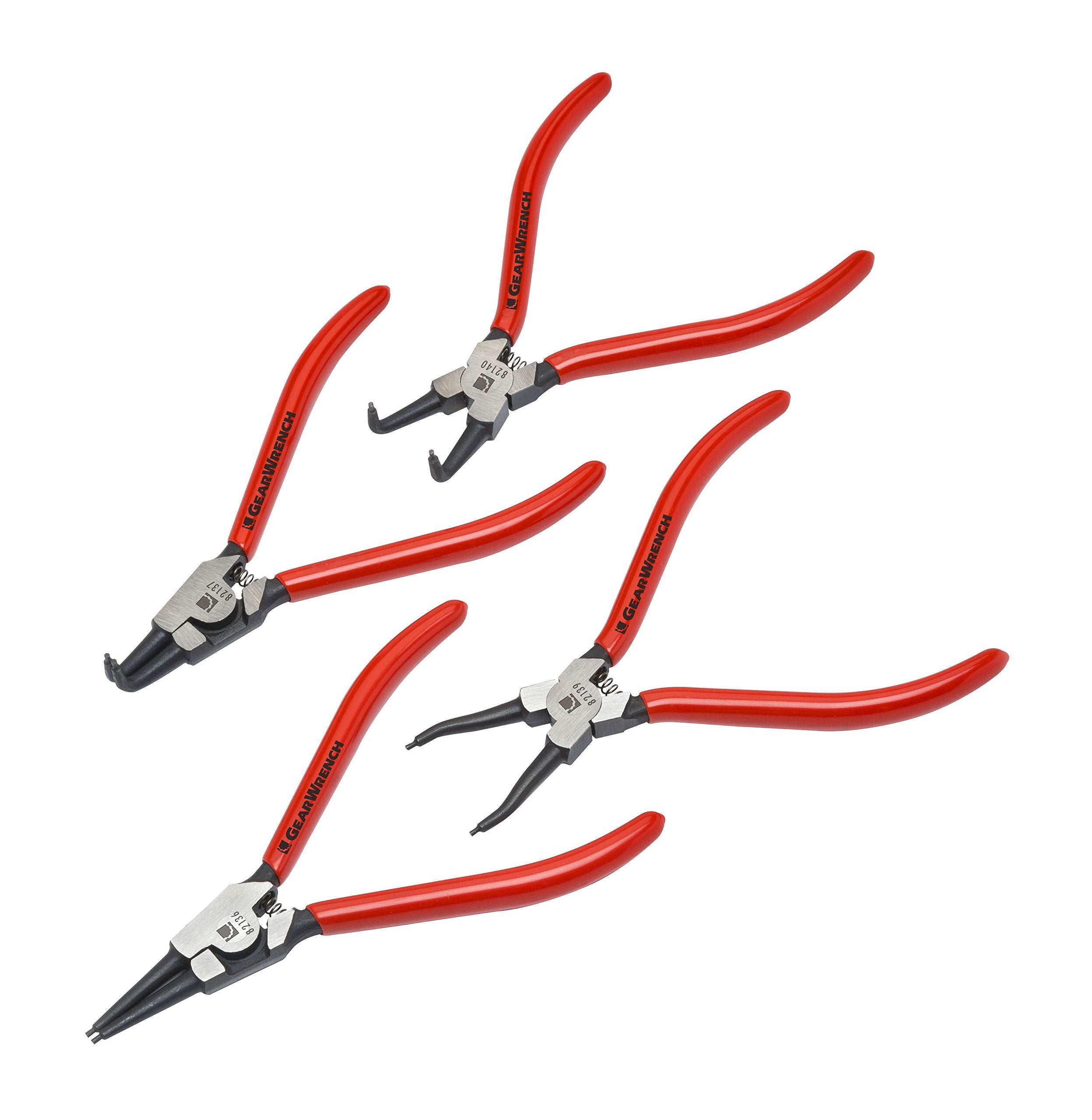 4 Piece GEARWRENCH Fixed Tip Internal & External Snap Ring Plier Set, 7" - 82150, Red