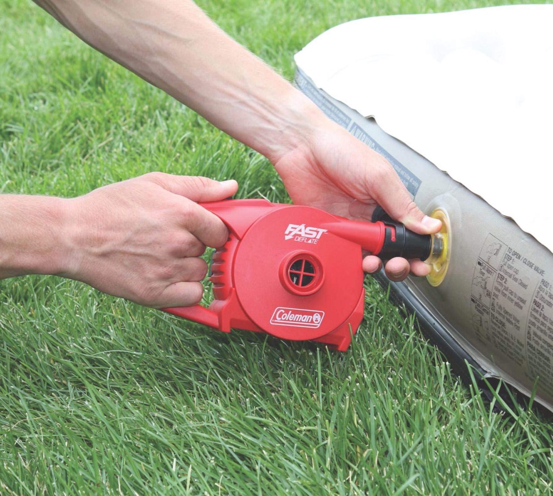 Coleman Air Pump QuickPump for Air Beds & Inflatables, Portable Pump with Fast Inflation/Deflation & Boston/Pinch Valve Adaptors, 120V Rechargeable or 4D Battery Powered Options