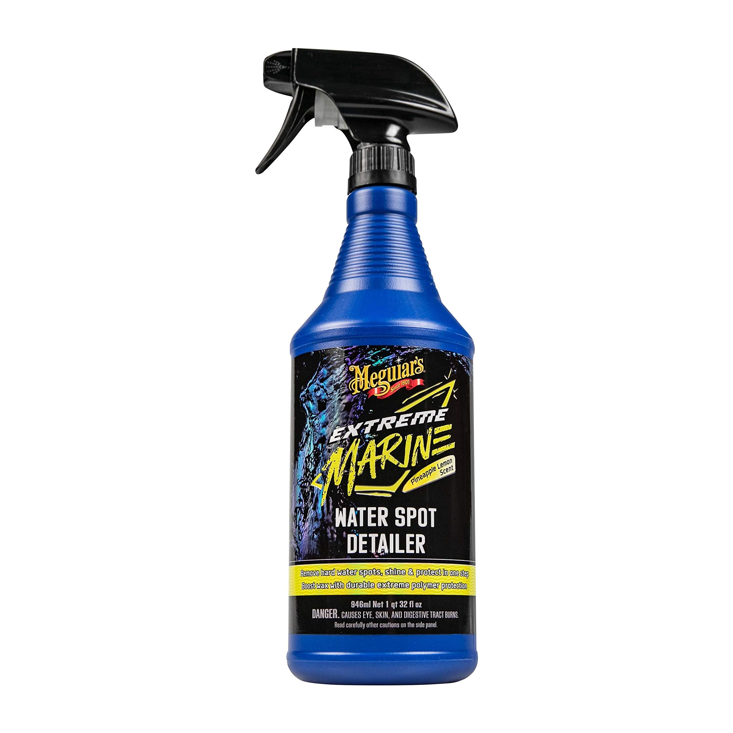 Meguiar's Marine Extreme Water Spot Detailer - Hard Water Stain Remover that Offers Additional Shine and Protection in One Advanced Detailing Spray - Non-Abrasive Formula, 32 Oz Spray
