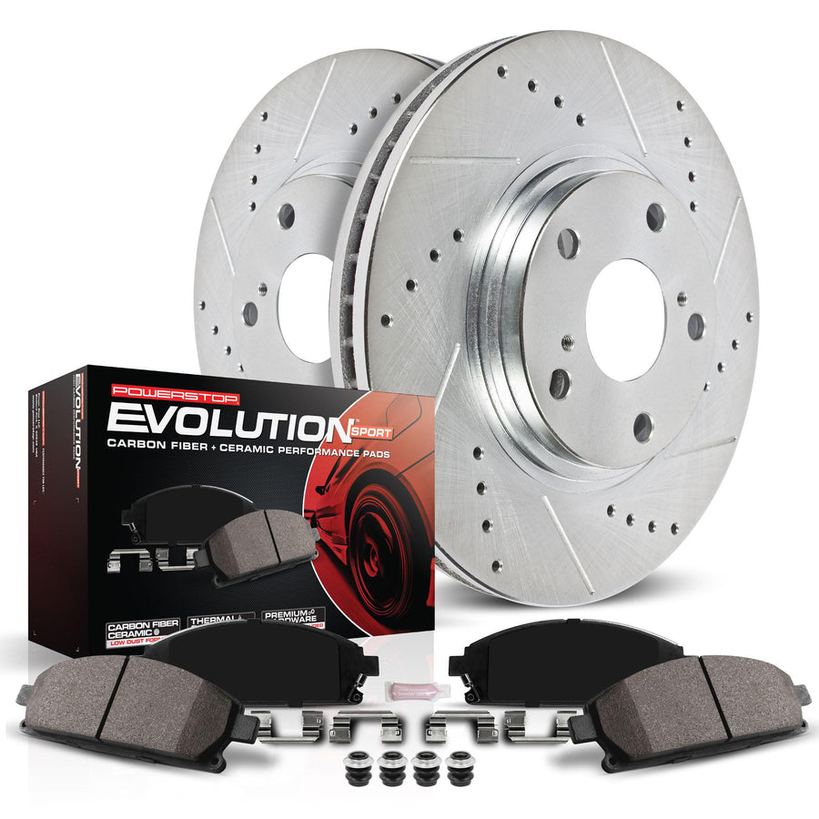 Power Stop K2993 Z23 Carbon Fiber Brake Pads with Drilled & Slotted Brake Rotors Kit For Audi A6 2006-2011, Audi A6 Quattro 2005-2008 [Model Specific]