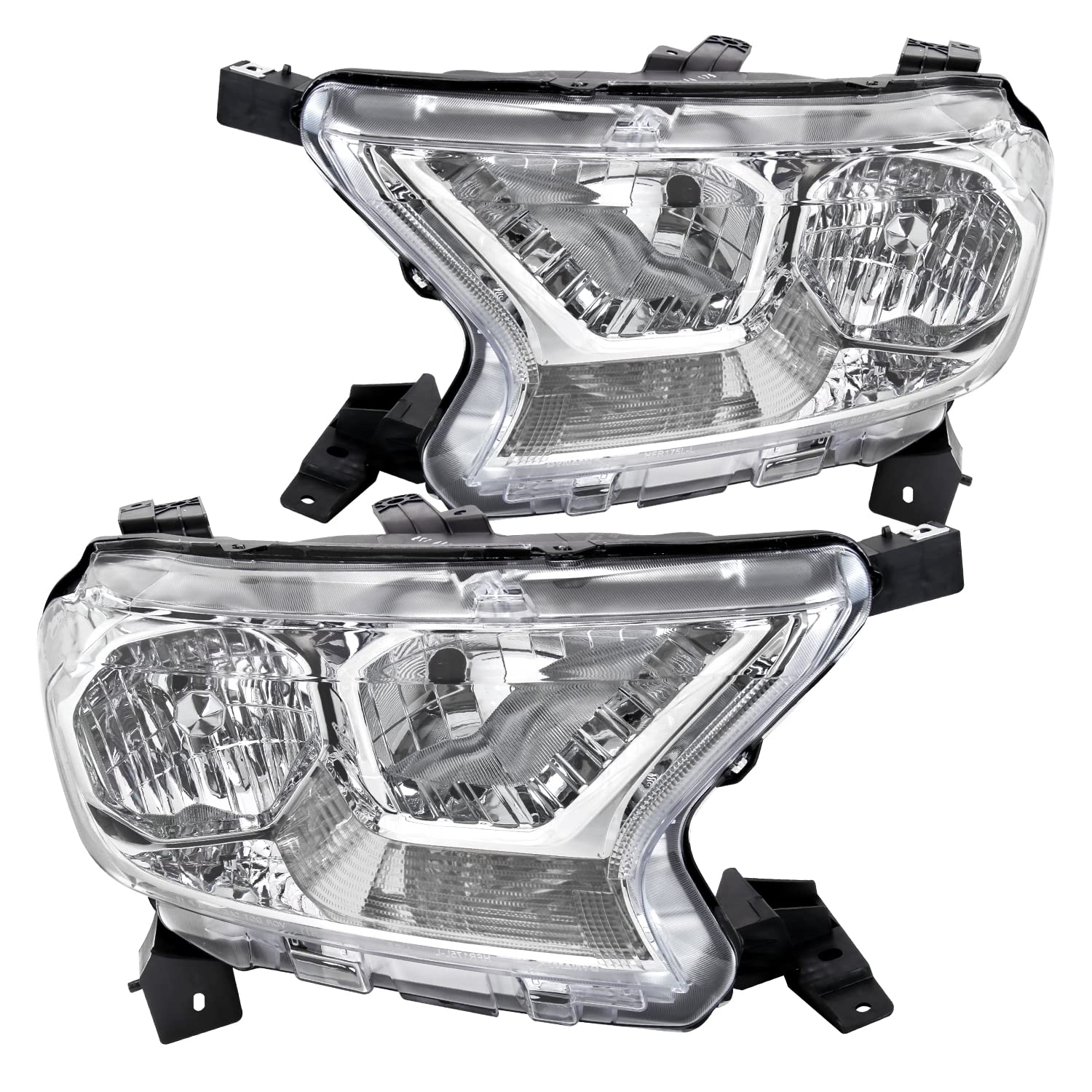Chrome Housing Spec-D Tuning Clear Lens Headlights Compatible with Ford Ranger XL/XLT 2019-2022, L+R Pair Head Lights Lamps