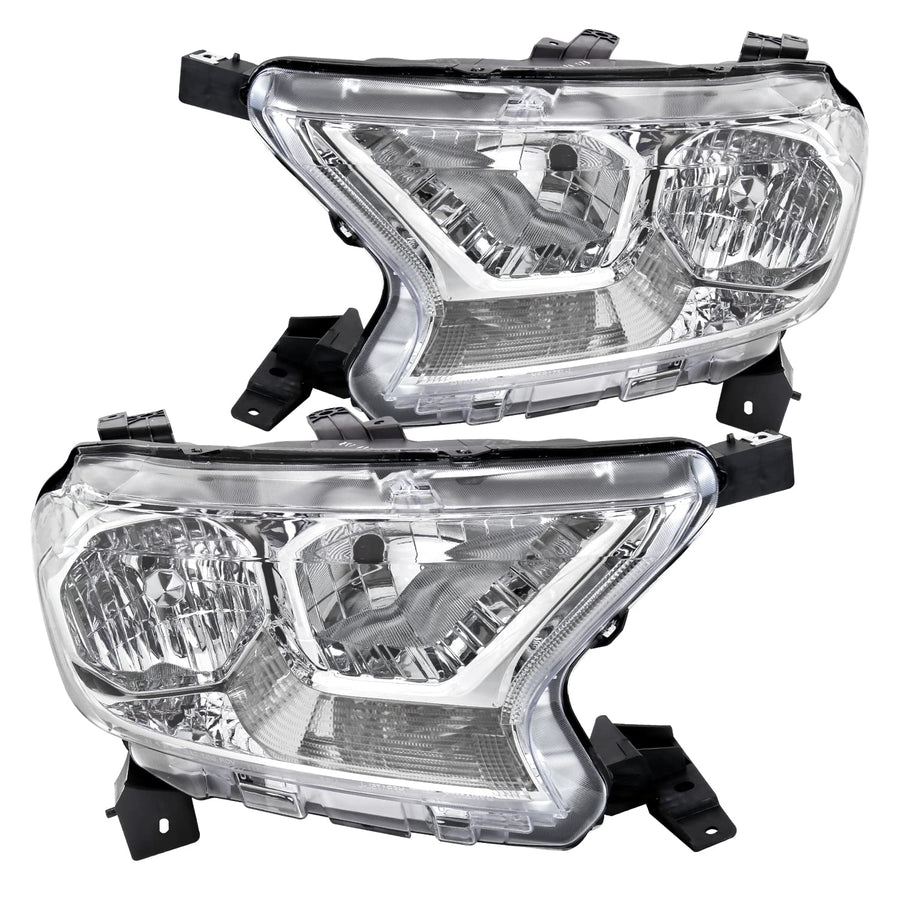 Chrome Housing Spec-D Tuning Clear Lens Headlights Compatible with Ford Ranger XL/XLT 2019-2022, L+R Pair Head Lights Lamps