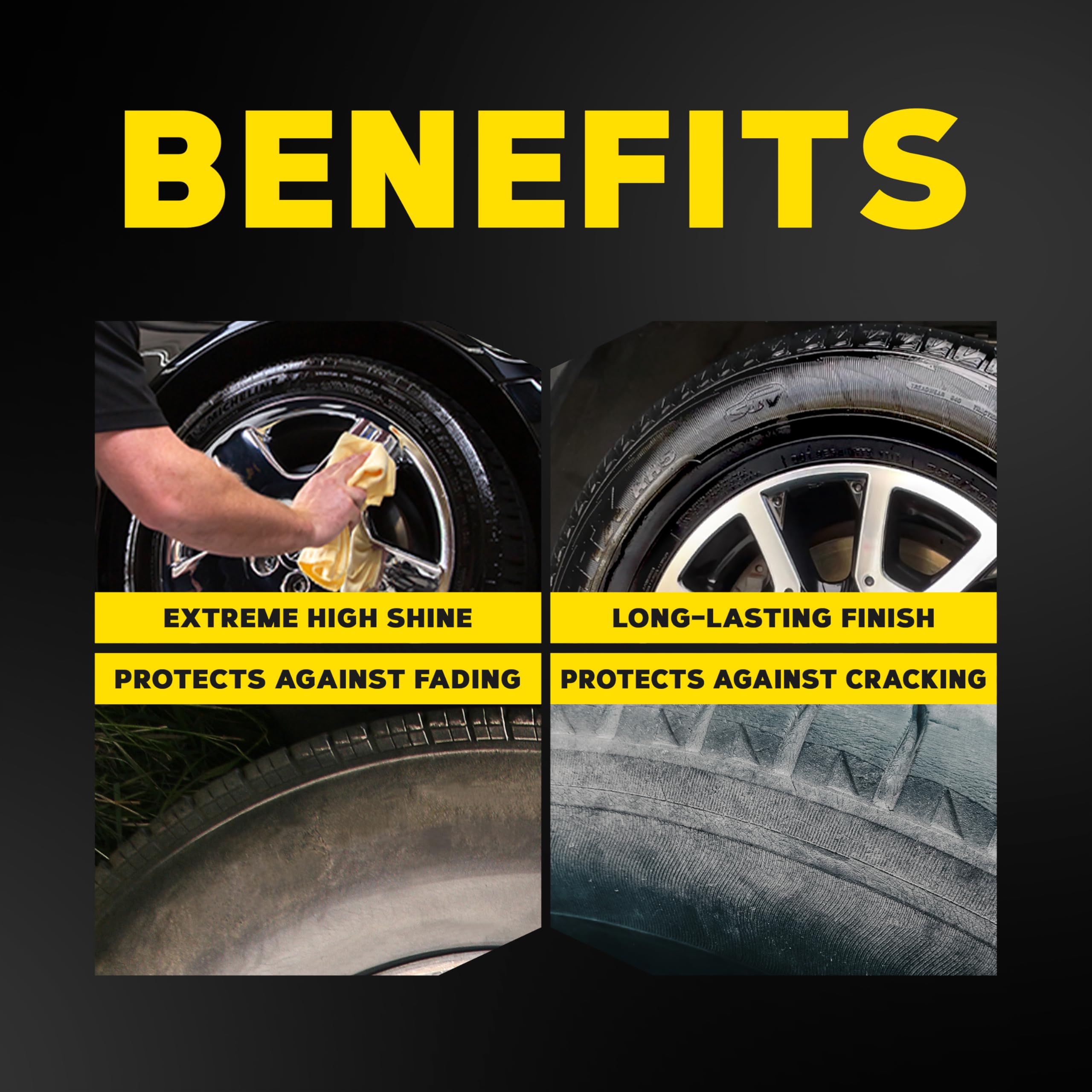 Meguiar's Ultimate Insane Shine Tire Coating, gives a Finish that Creates a Lasting Wet-Look for a Classic Black Shine, Easy to Use, No Mess, Ultimate Protection, 15 Oz Aerosol Can