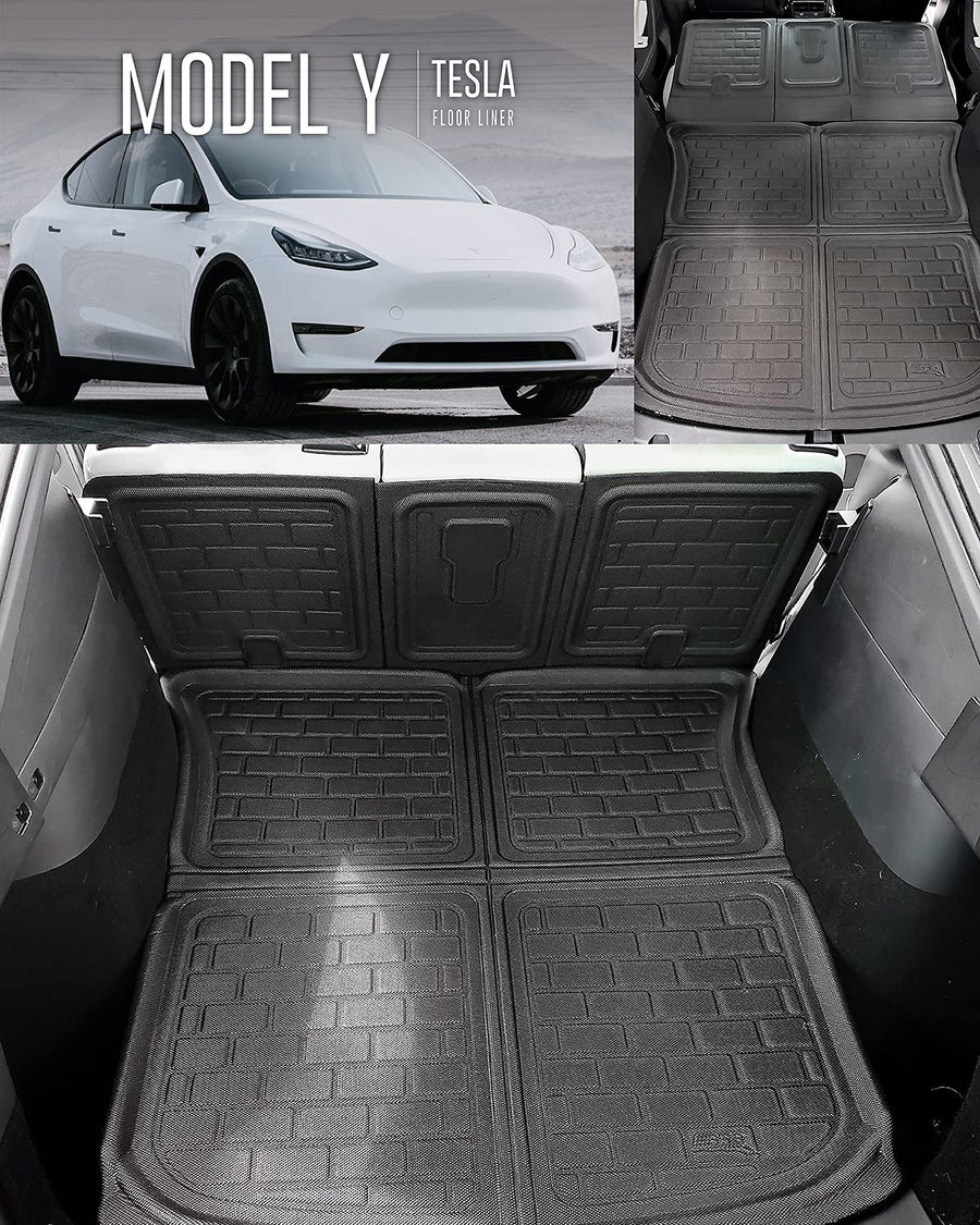 3D MAXpider Custom Fit Behind 2nd Row Seatback Protector and All-Weather Cargo Liner for 2020-2021 Tesla Model Y 5-Seat Models - Kagu Rubber (Black)
