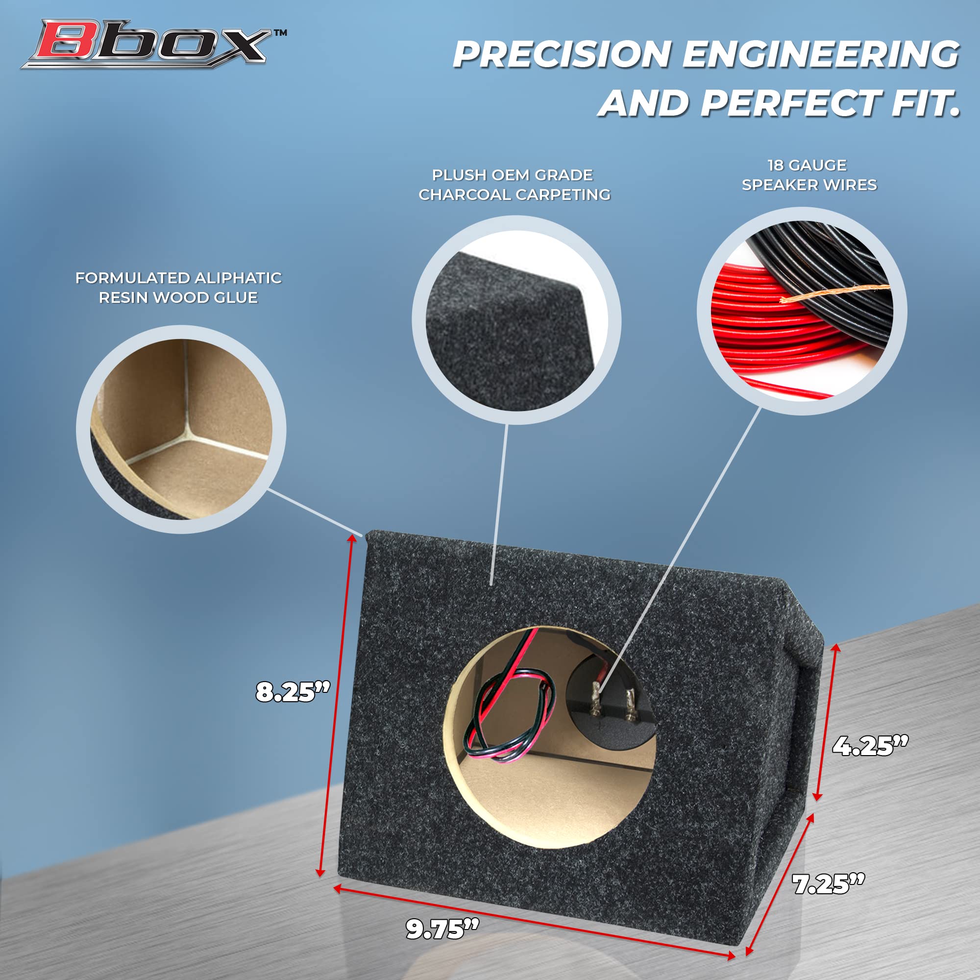 6.5" Bbox Pro Audio Tuned Speaker Enclosures - Premium Speakers to Enhance Sound and Bass - Nickel Finish Terminals for Car or Truck - 18 Gauge Audio Cables - Set of 2 (Charcoal)