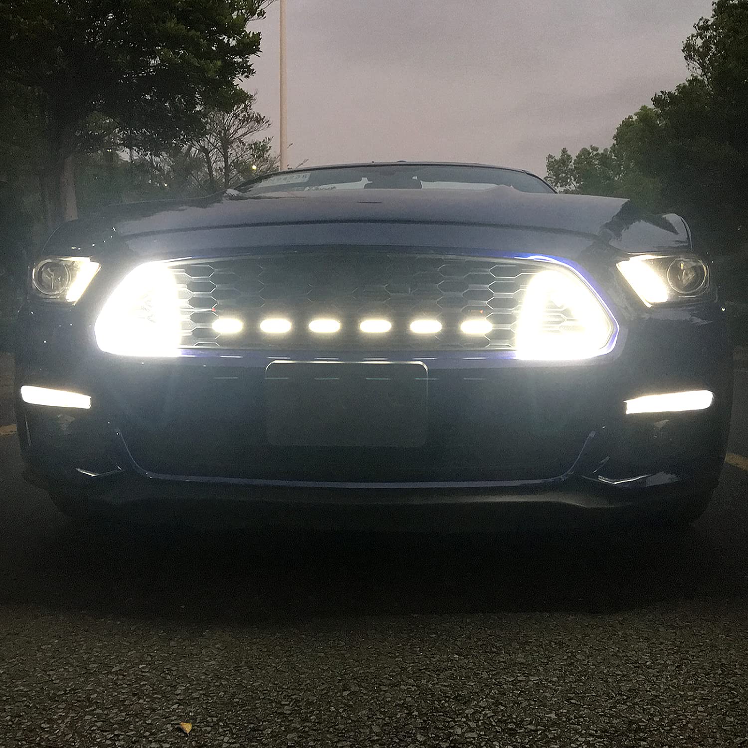 Front Grille Insert Led Drl Driving Lights Lamps SPEC-D TUNING Compatible with Ford Mustang 2015-2017 L+R Pair Assembly