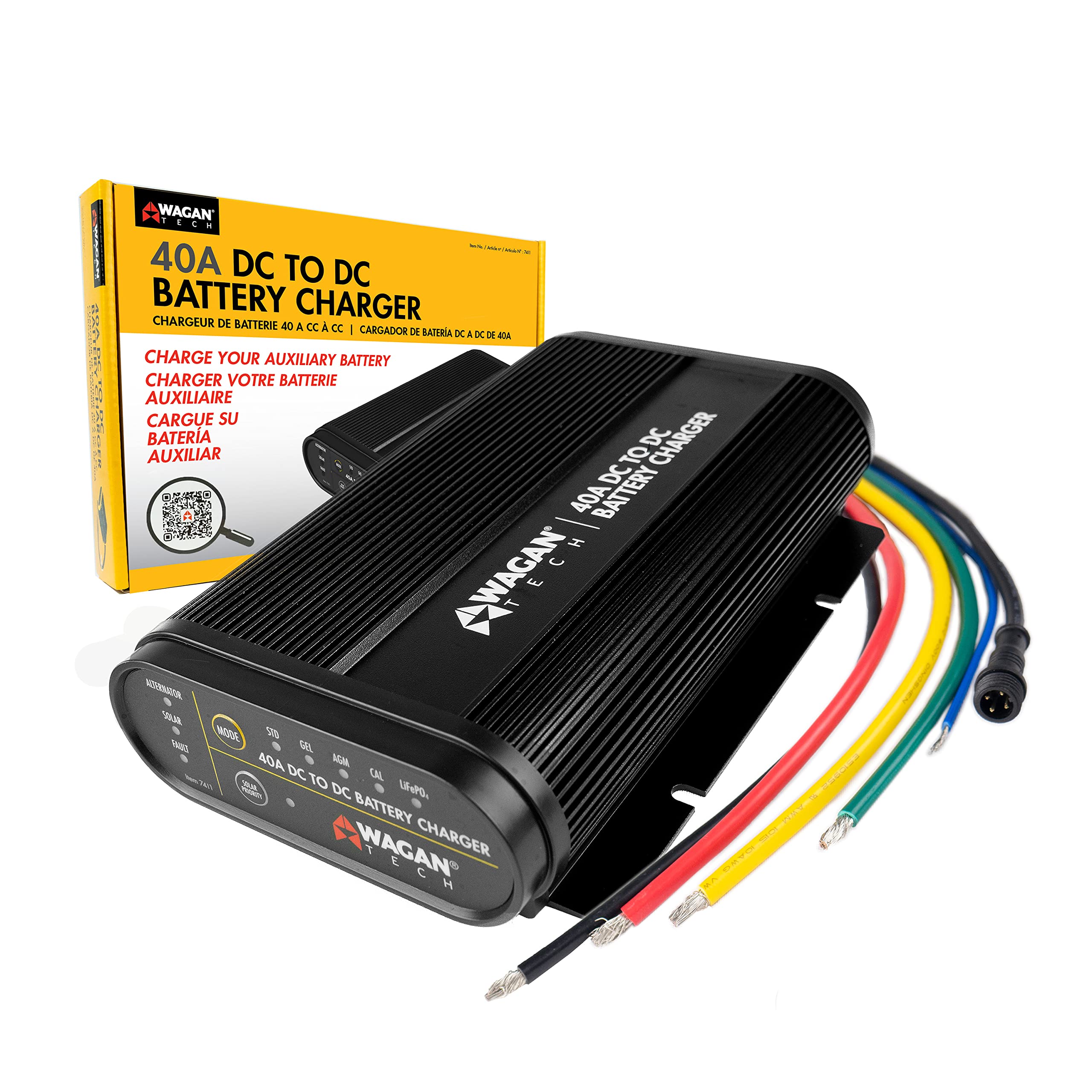 Wagan 12V EL7411 40A DC to DC Battery Charger with Solar Input MPPT Controller for SLA, Flooded, Gel, AGM, Calcium and Lithium, Using Multi-Stage Charging in RVs, Vehicles, Boats and Yachts