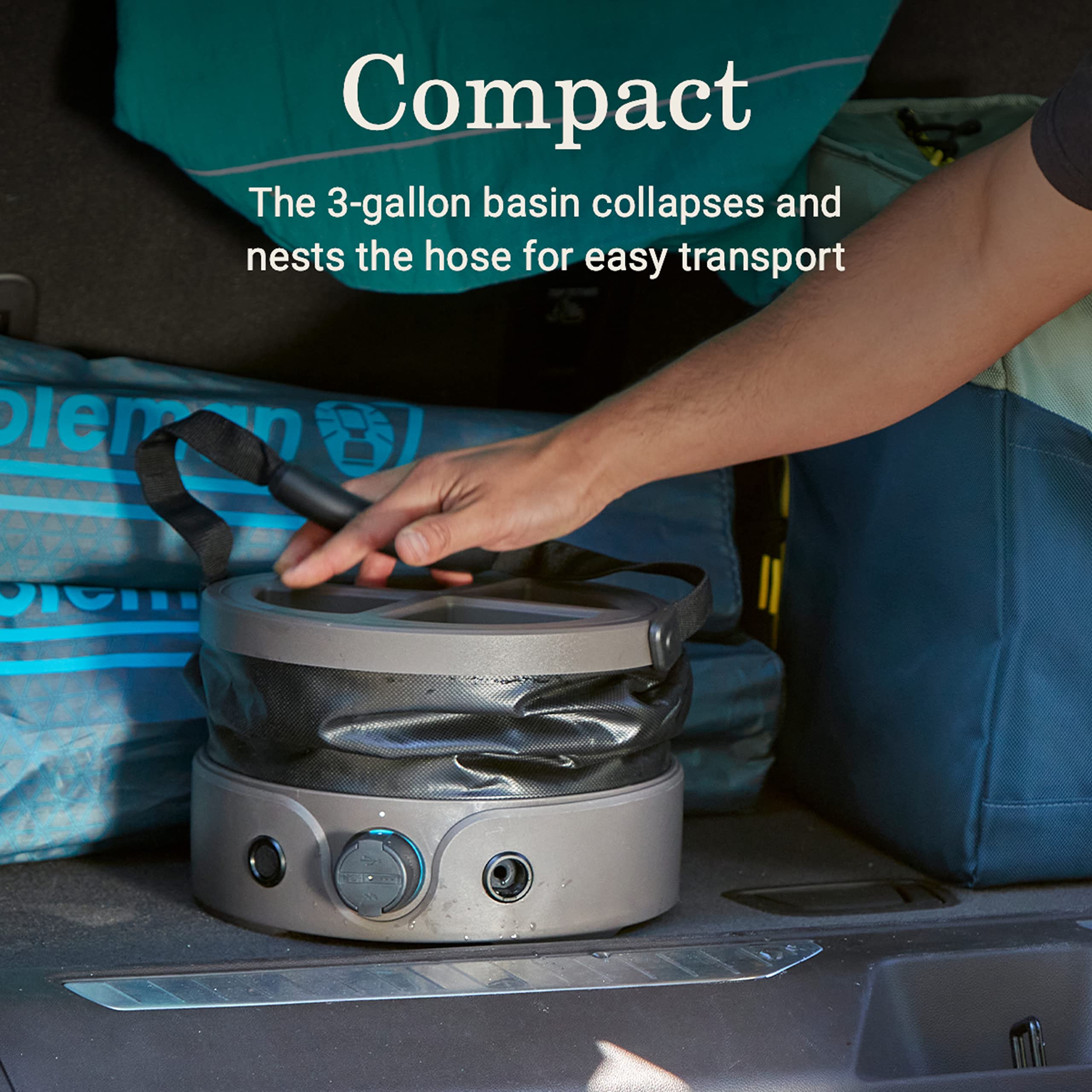 Coleman Rechargeable OneSource Camping Gear: Camp Shower, Cordless Vacuum, Fan, Speaker & Air Pump with Included Battery