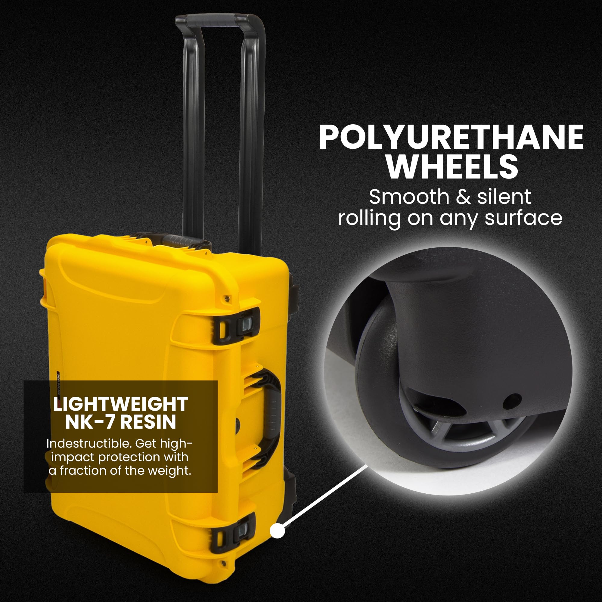 Pro Photo Kit NANUK 950 – Waterproof Travel Camera Hard Case with Padded Dividers and Wheels, 22.8” x 18.3” x 11.7”, Dustproof and Impact-Resistant, Ideal for Heavy Loads – Yellow