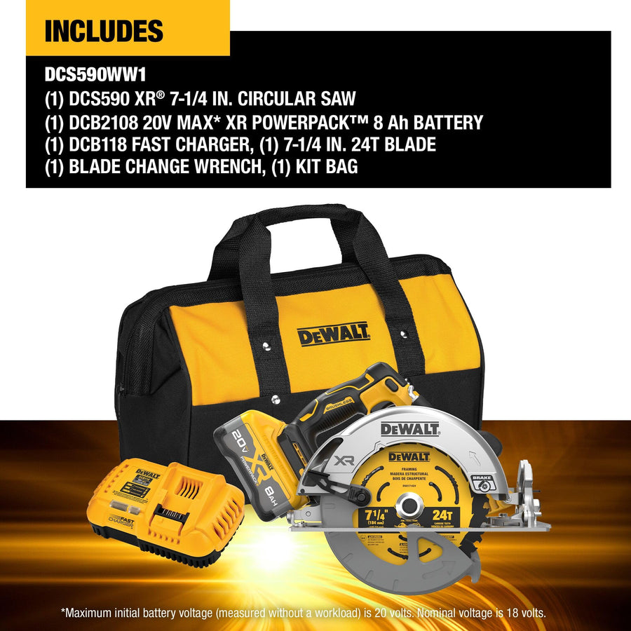 20V MAX DEWALT XR Brushless Cordless 7-1/4 in. Circular Saw Kit with Battery and Charger (DCS590WW1)