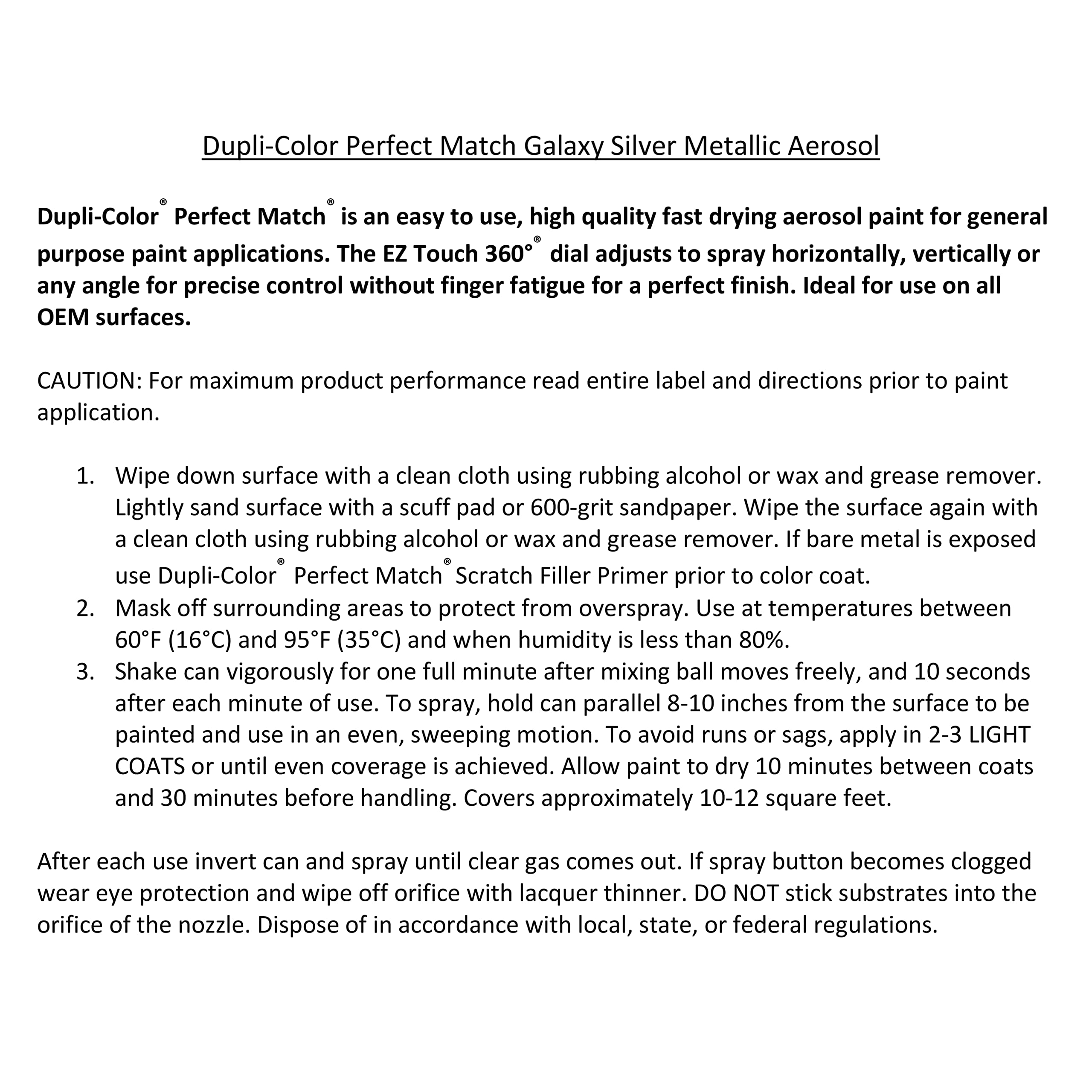 Perfect Match Dupli-Color Automotive Spray Paint – General Motors Galaxy Silver Metallic, 12 WA519F – 8 oz. Aerosol Can