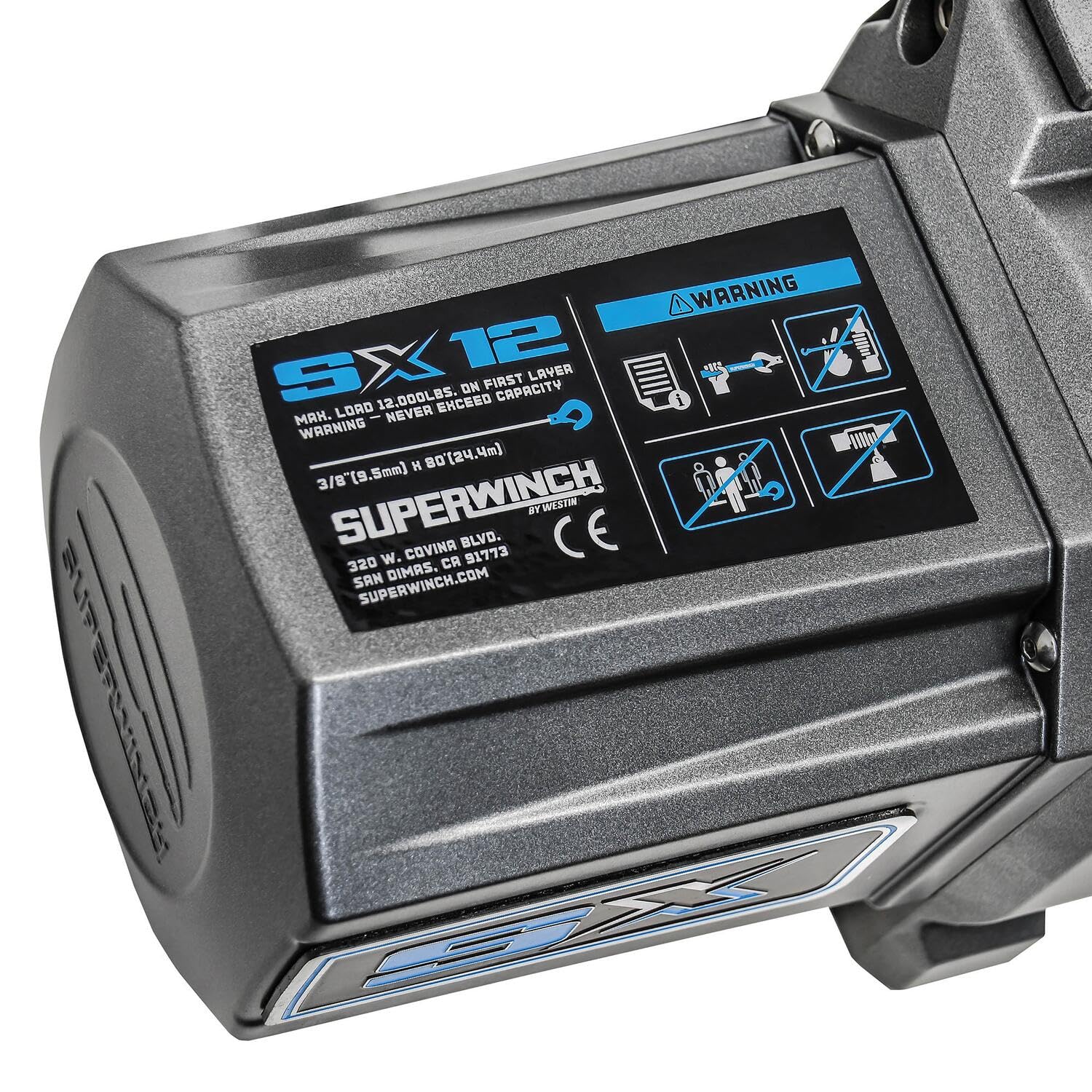 SX12SR Superwinch 1712201 12V DC Electric Waterproof Recovery Winch 12,000lb/5,443kg Single Line Pull with Hawse Fairlead 3/8in x 85ft Synthetic Rope Corded Handheld and Wireless Remote No-Bind Clutch