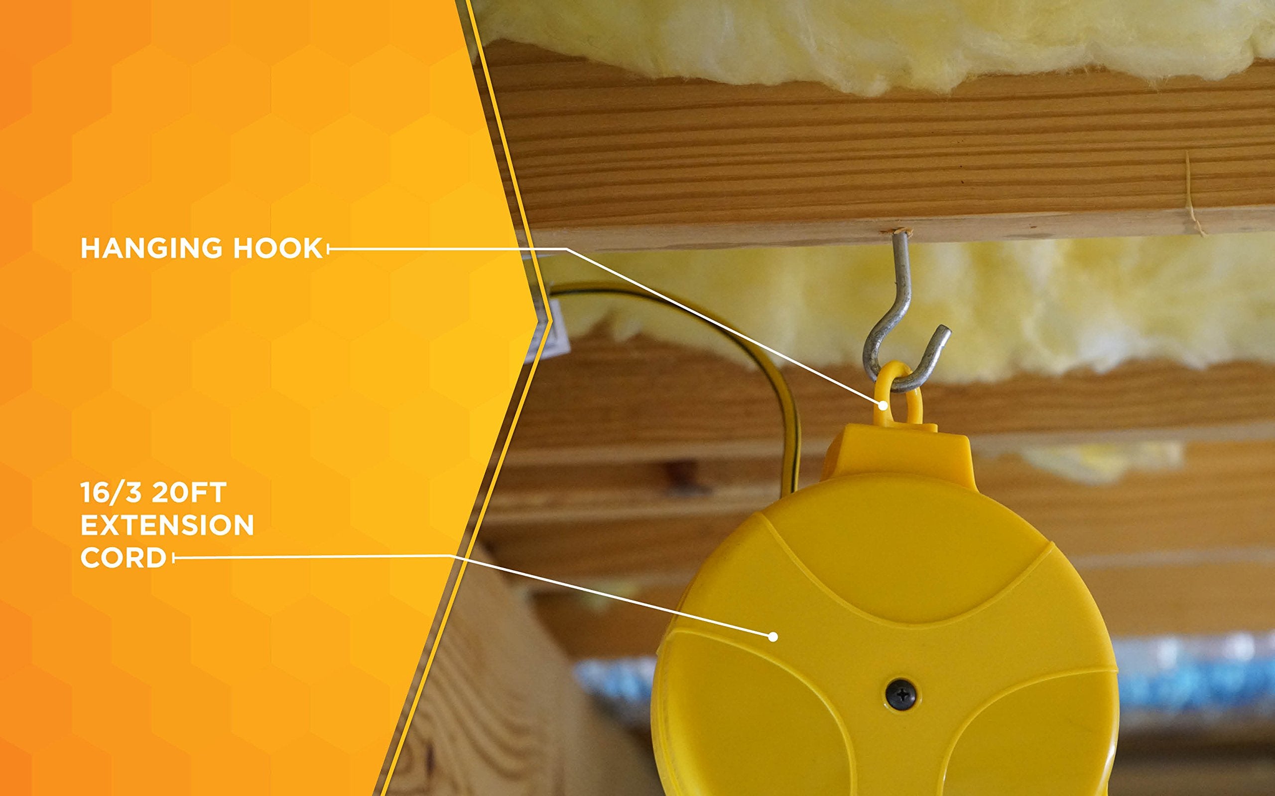 Retractable Southwire Extension Cord Reel - Three Grounded Outlets on Power Block for Multiple Devices - Tangle-Free Design with Smooth Retraction - Yellow - 20 Feet