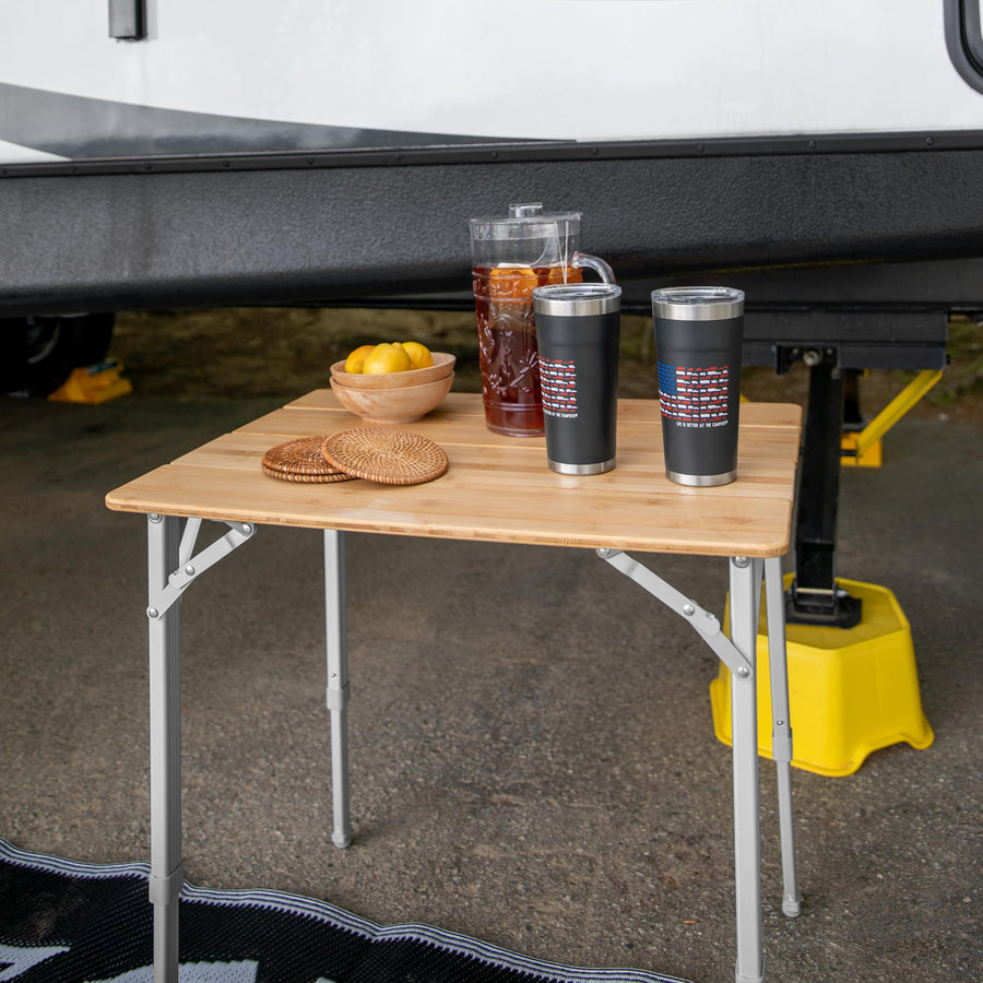 Bamboo Folding Camping Table Camco with Aluminum Legs - Natural Bamboo Top Measures 25 ½ x 19 ¾-inches & Supports Up to 85lbs - Lightweight for Added Portability & Includes Storage Bag (51895)