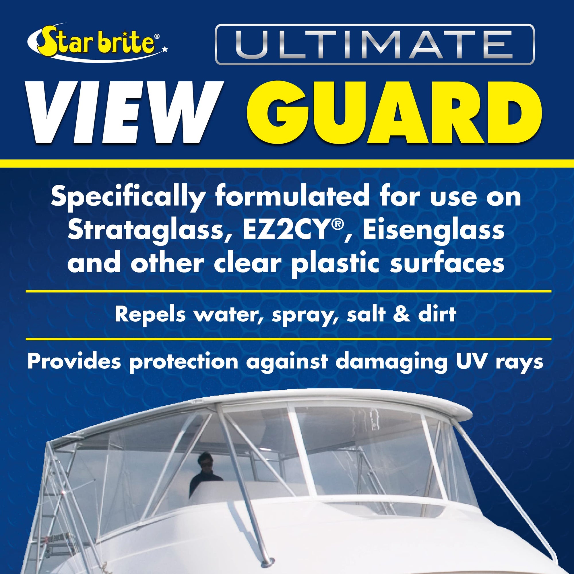View Guard STAR BRITE Clear Plastic Treatment - Ideal for Strataglass, EZ2CY, Eisenglass - Enhances Wet Weather Visibility, Repels Water, Spray, Salt & Dirt - 22 OZ Spray (095222)